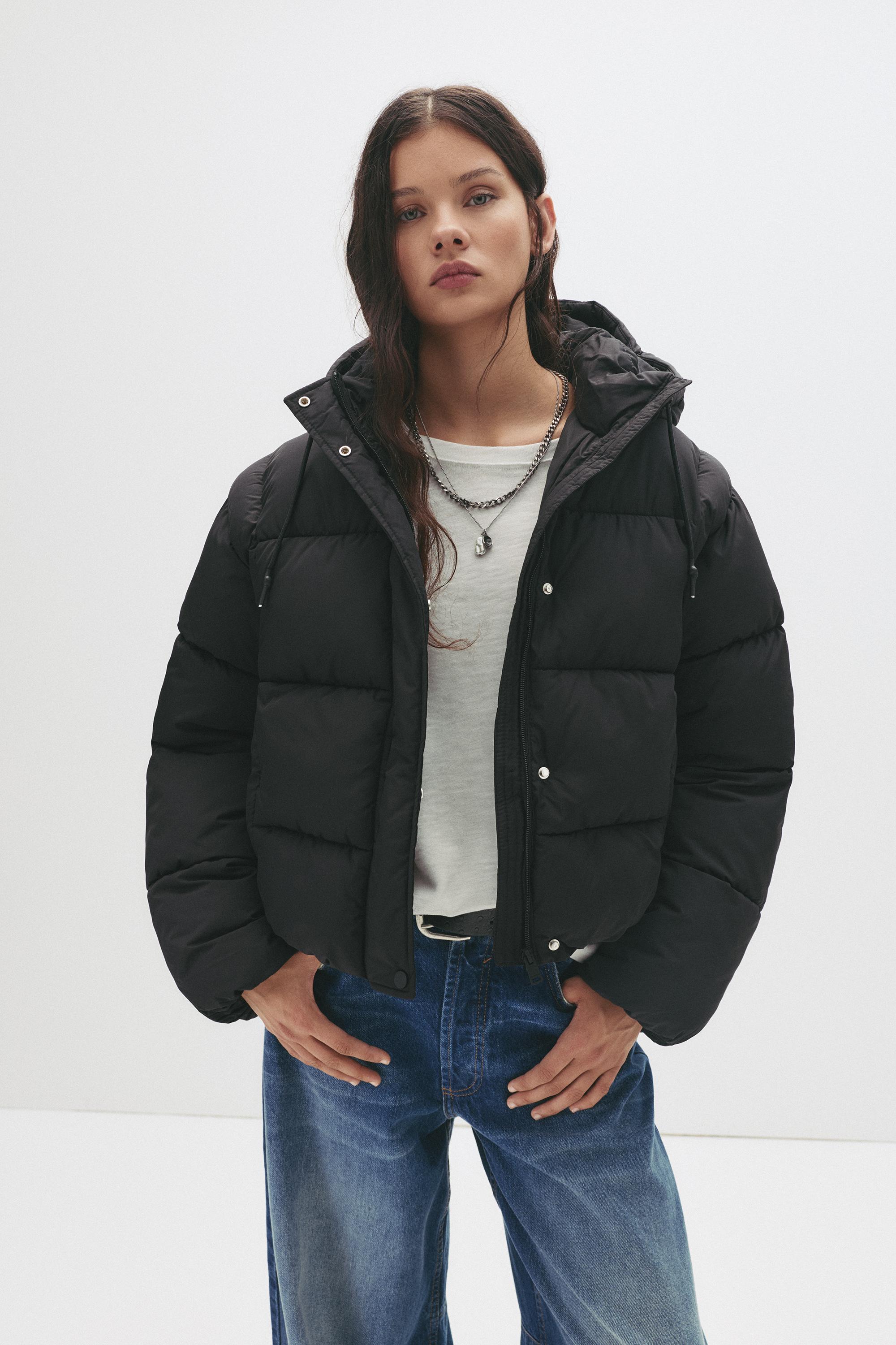 Hooded Padded Jacket — Black