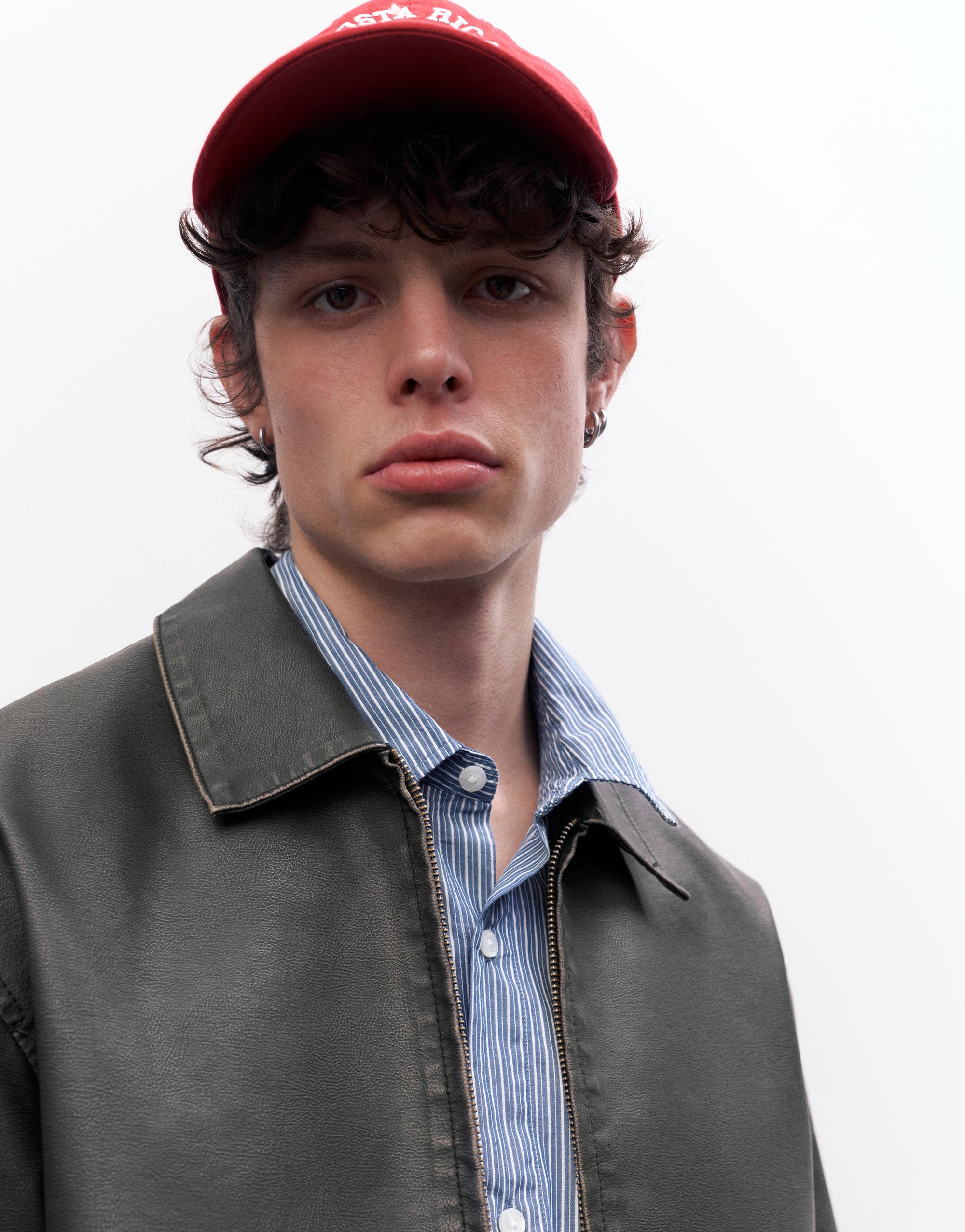 Washed faux leather jacket — Dark grey