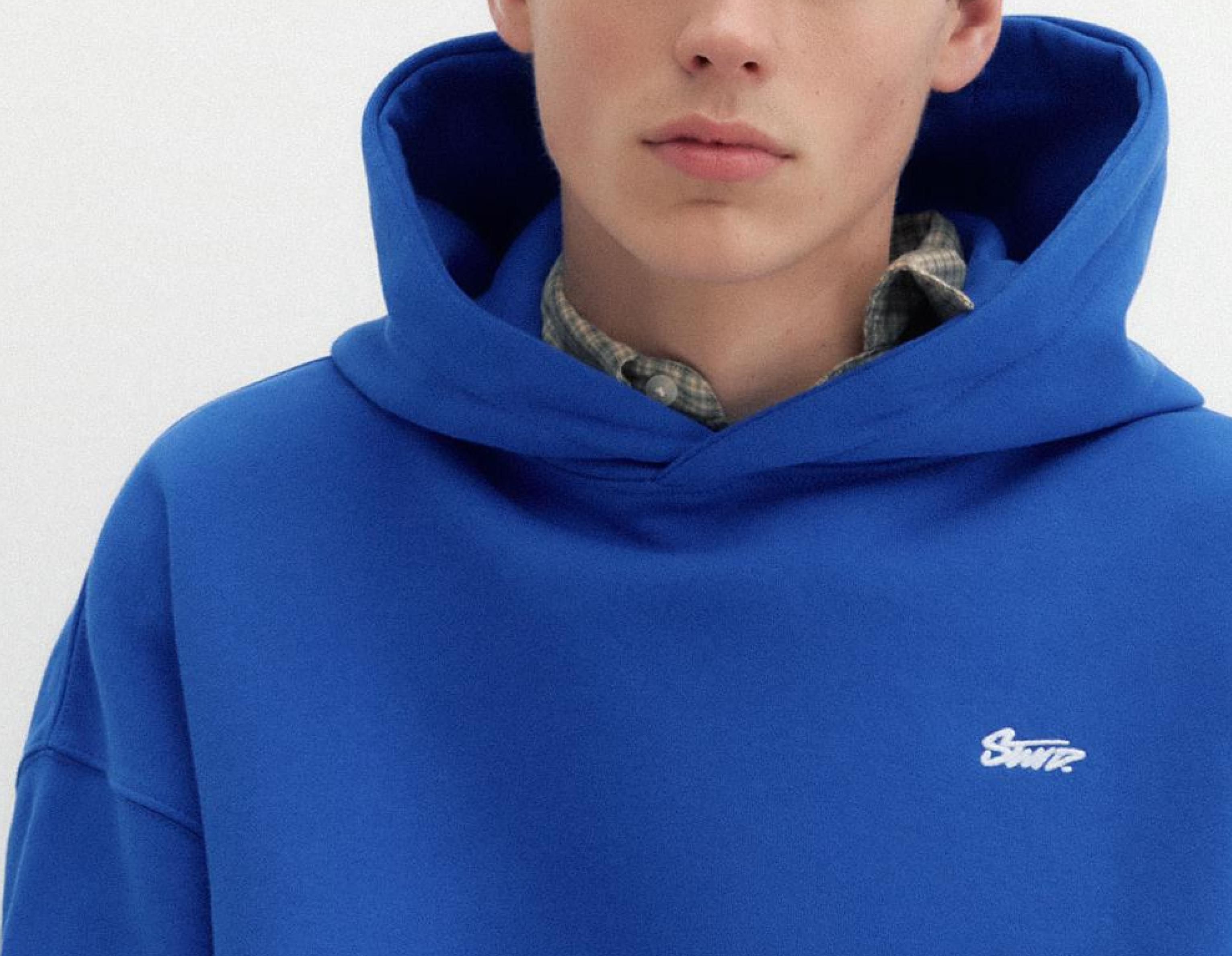 STWD logo boxy hoodie — Deep blue