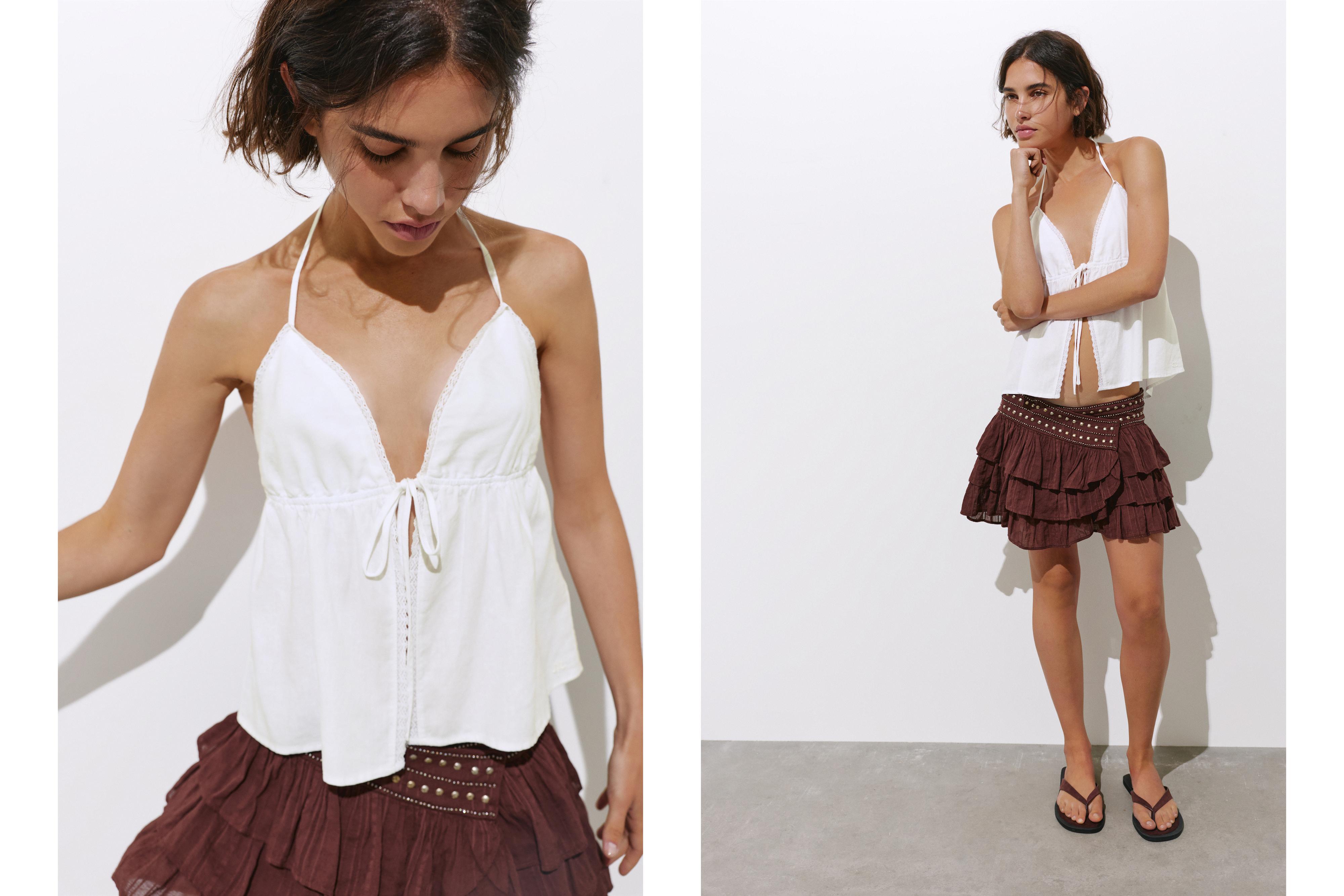 Linen blend halter top — White