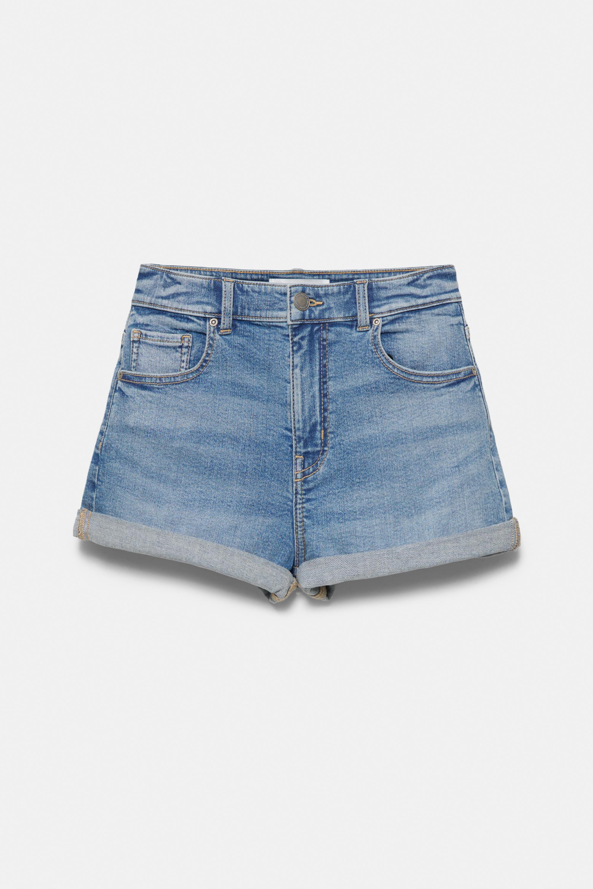 Mid-waist denim shorts — Pale blue