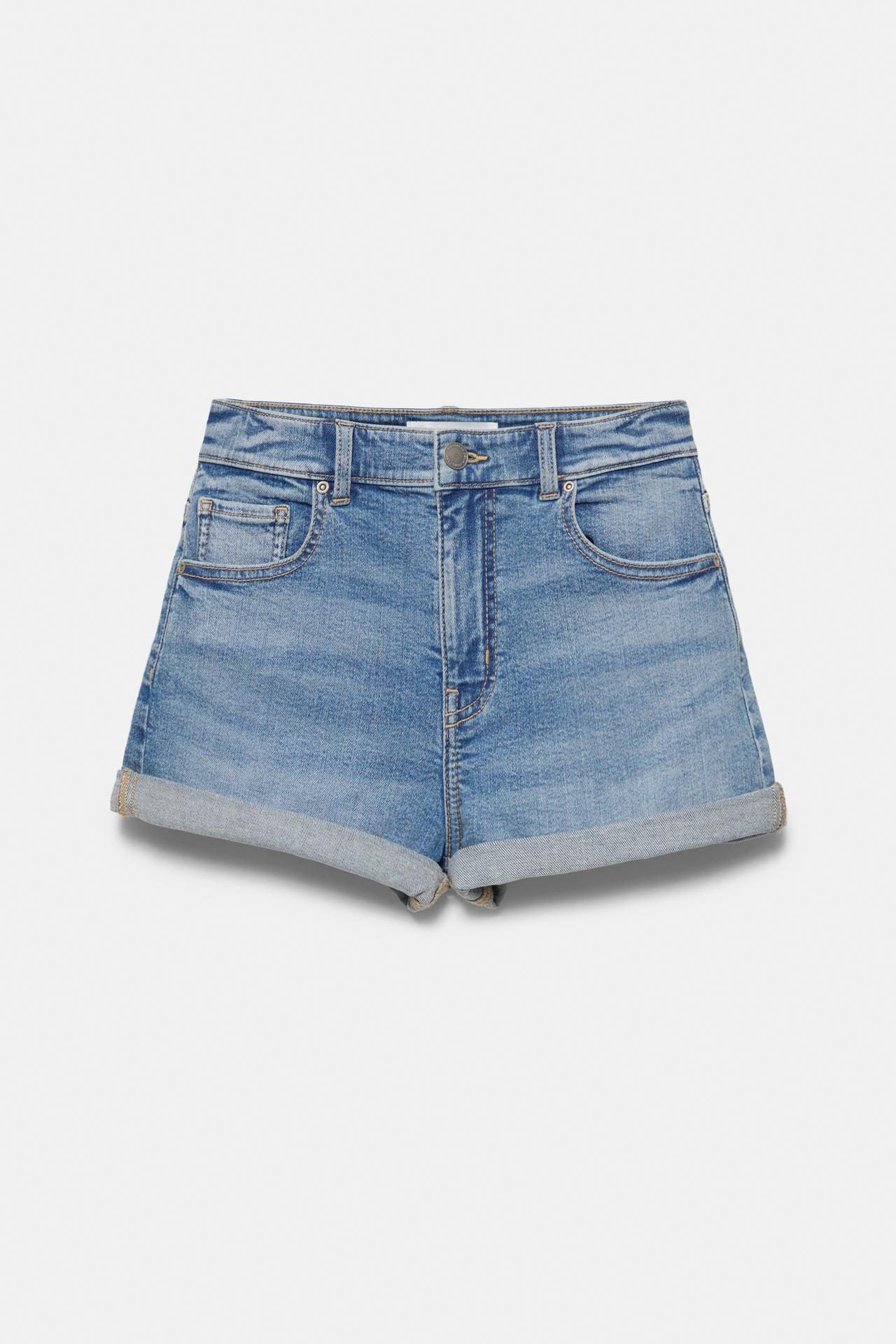Mid-waist denim shorts — Pale blue