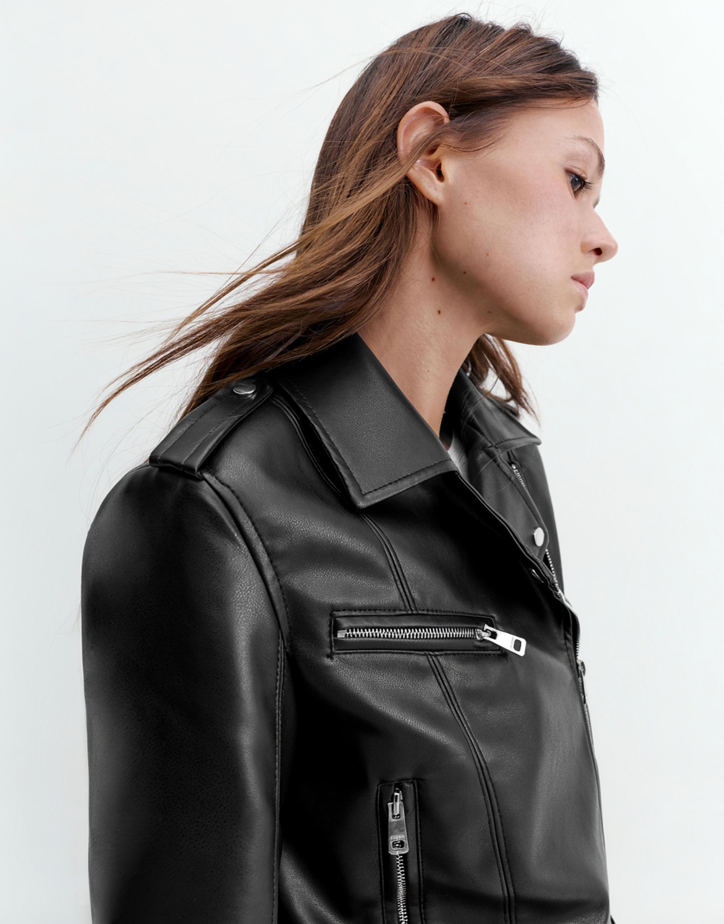 Suni deri biker ceket - Görsel 4