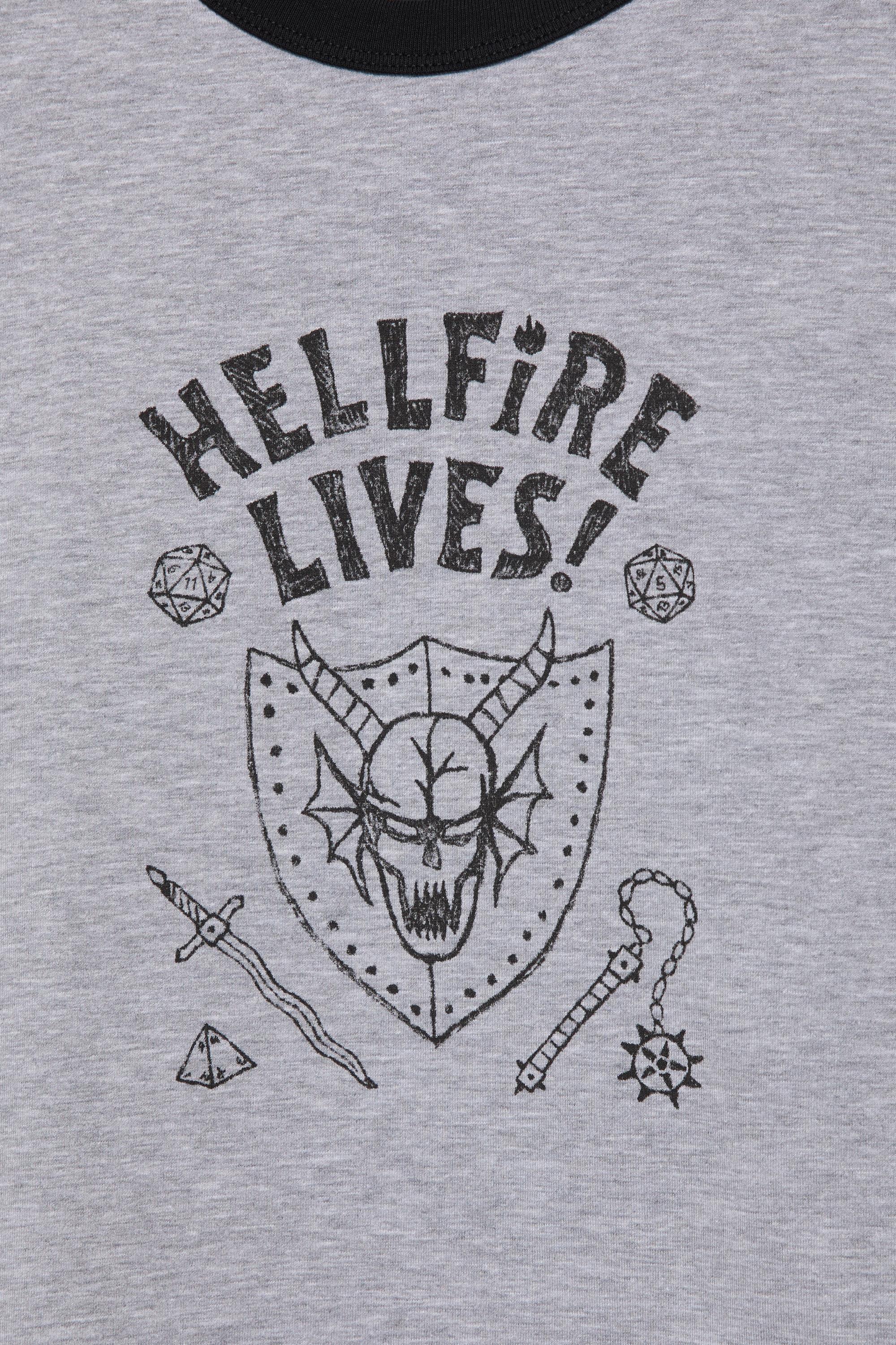 Hellfire Lives Stranger Things T-shirt — Grey marl