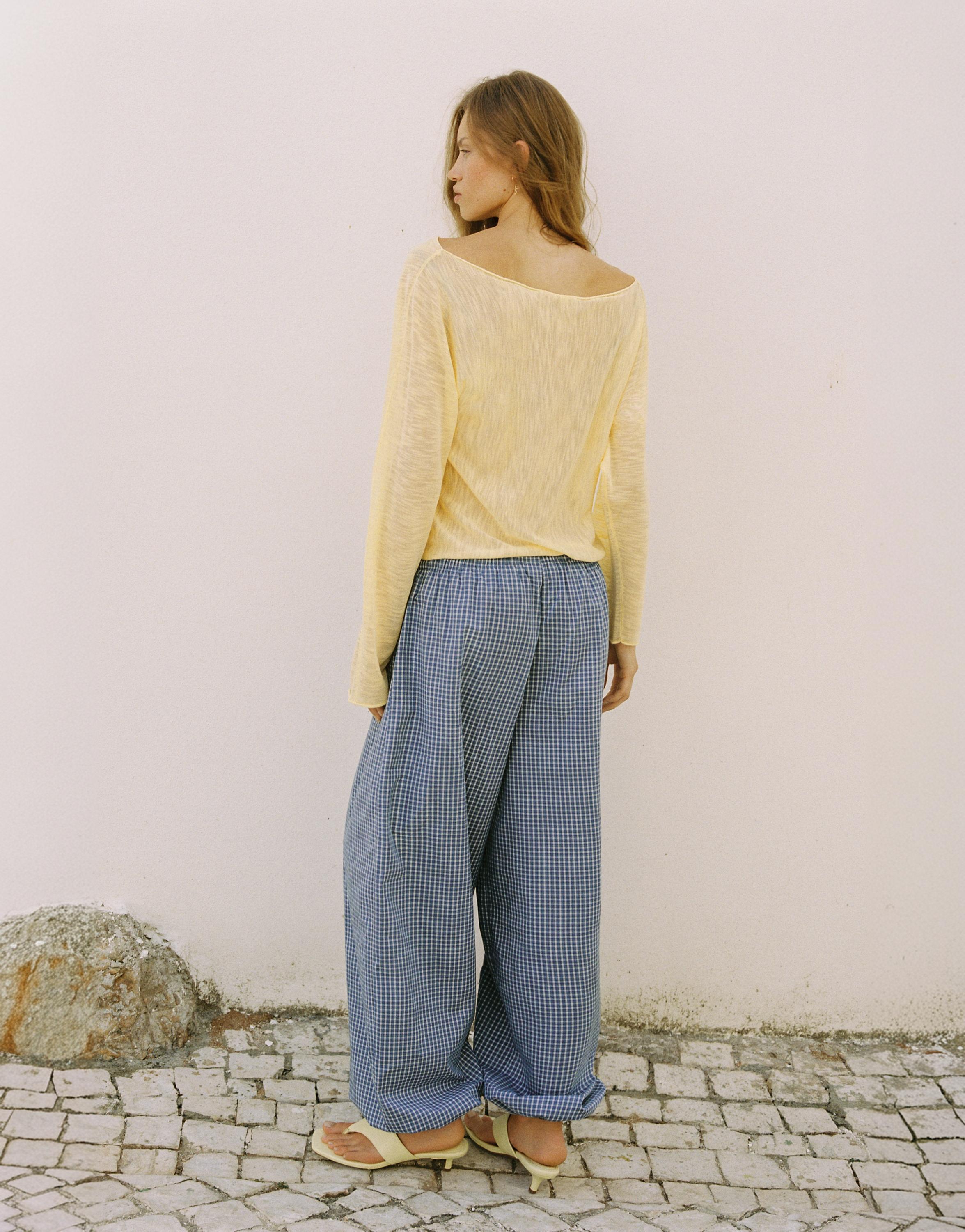 Check sarouel trousers — Medium blue