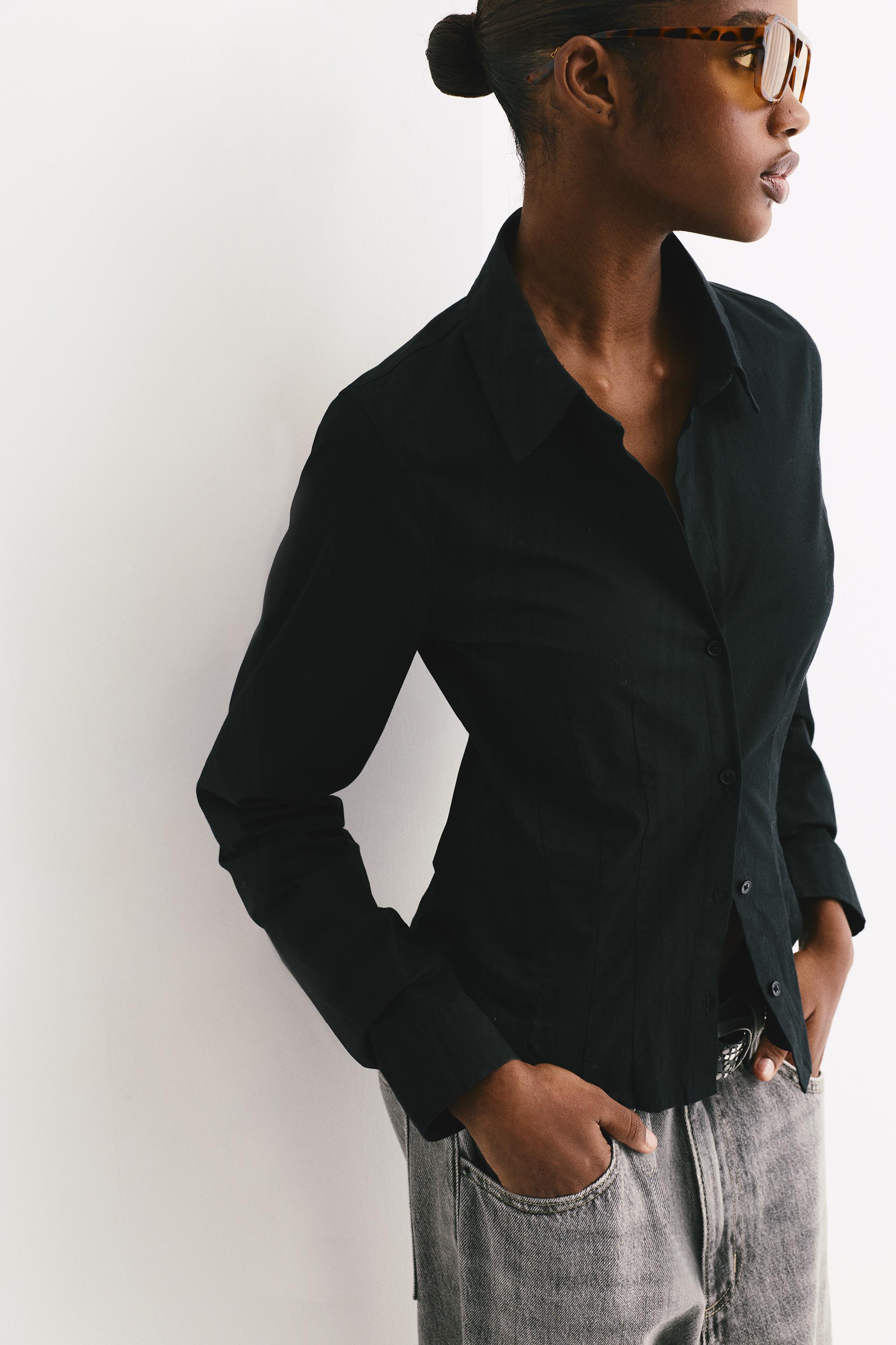 Poplin yırtmaçlı dar kesim gömlek - Görsel 34