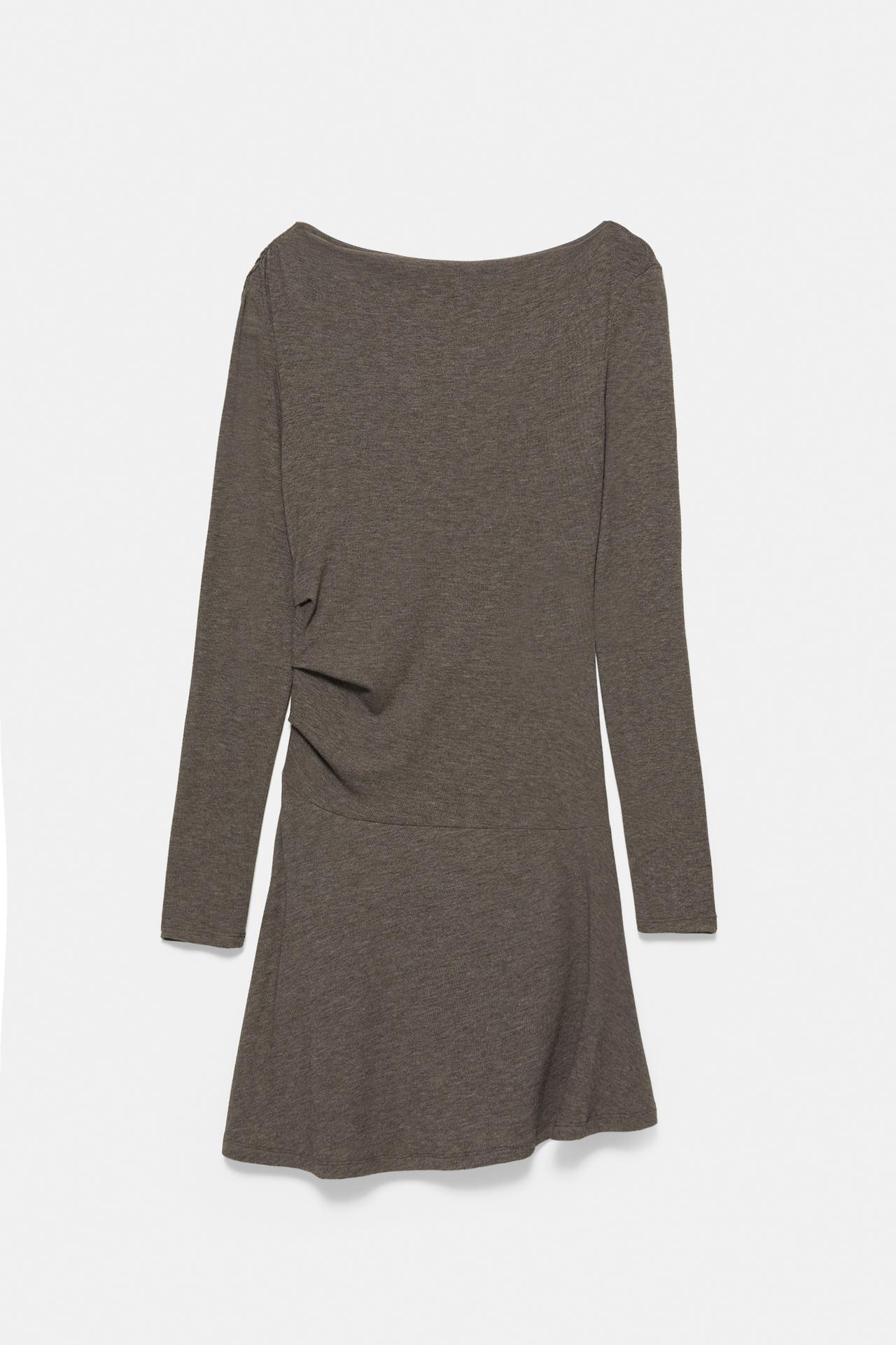 Short ruched soft-touch dress — Brown marl