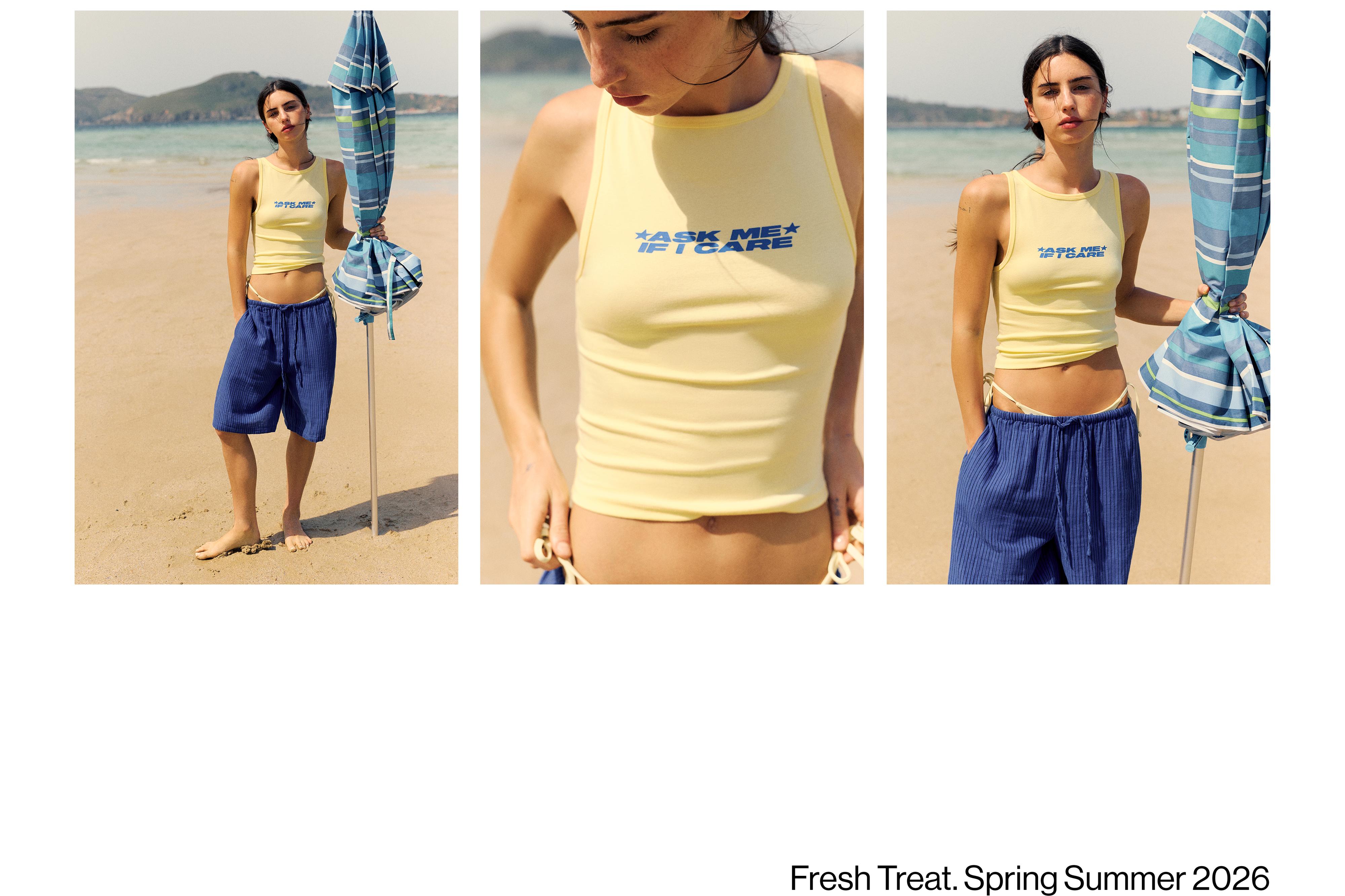 Yellow slogan tank top — Pale yellow