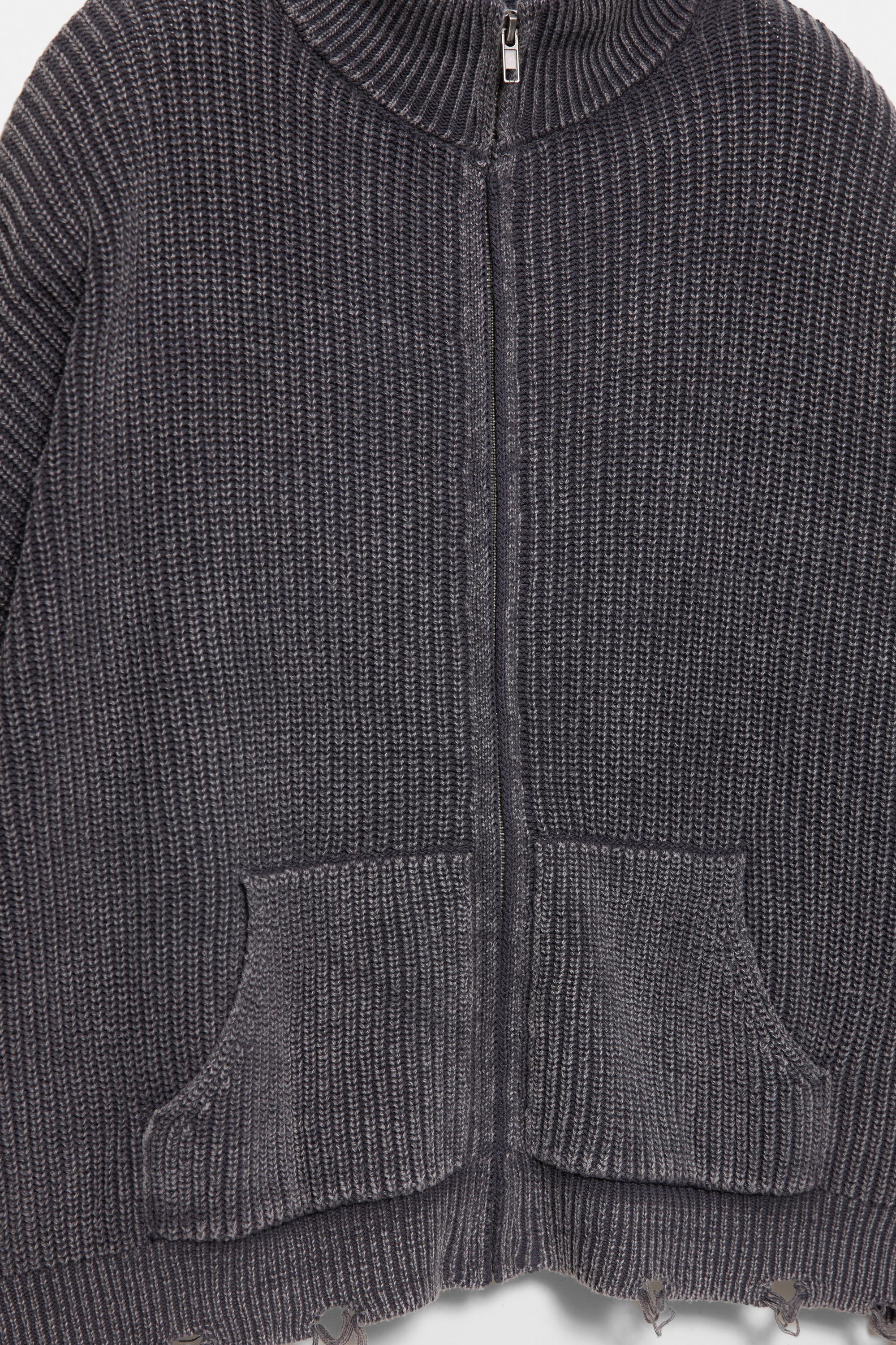 Yırtık detaylı fermuarlı hırka - Görsel 5