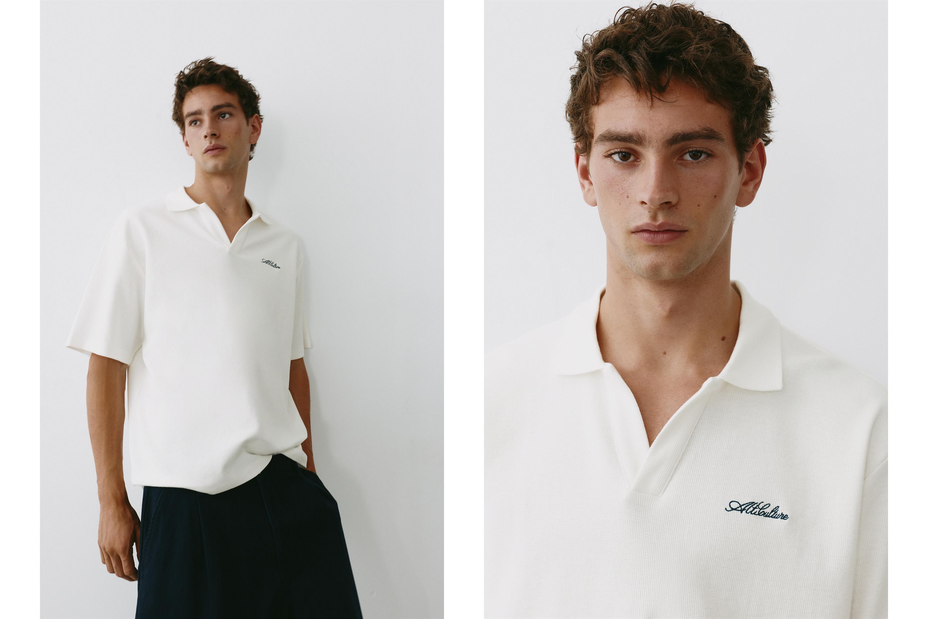Short sleeve waffle-knit polo shirt — Off white