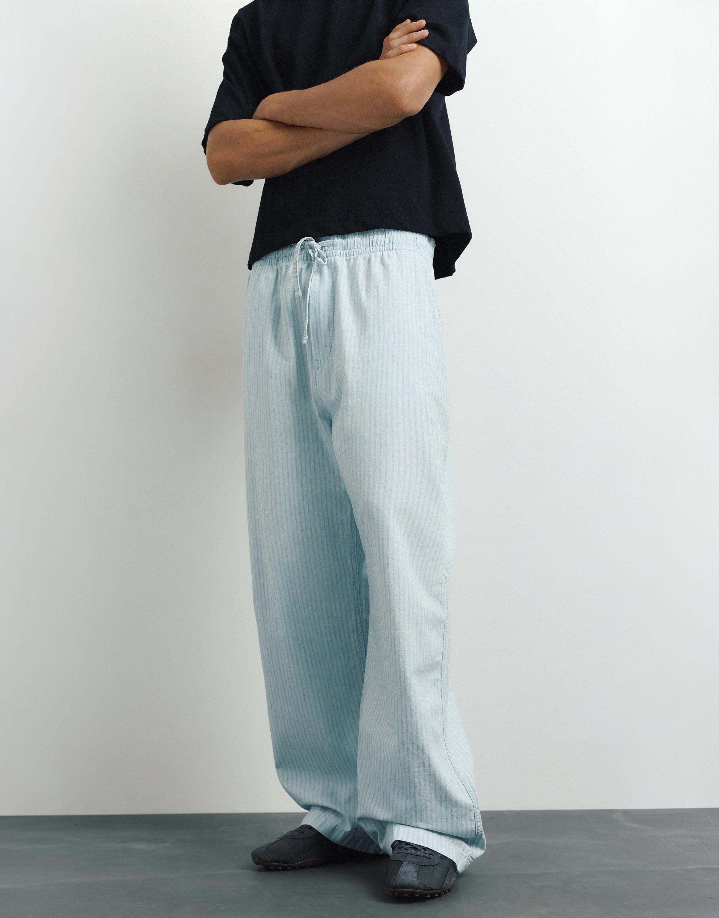 Striped pyjama-style trousers — Pale indigo