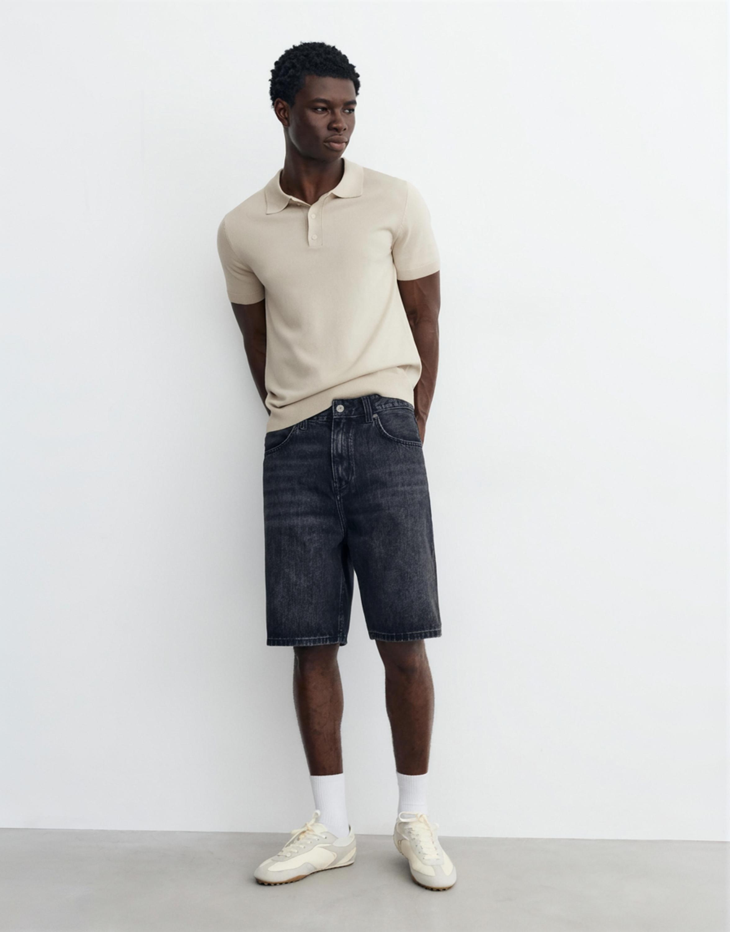 Short sleeve knit polo shirt — Sand
