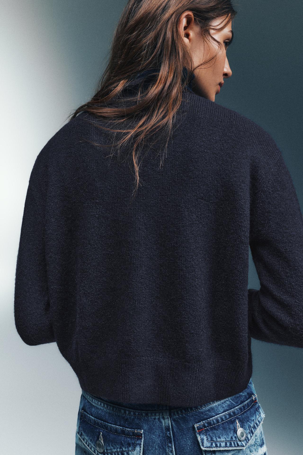 High neck buttoned cardigan — Navy