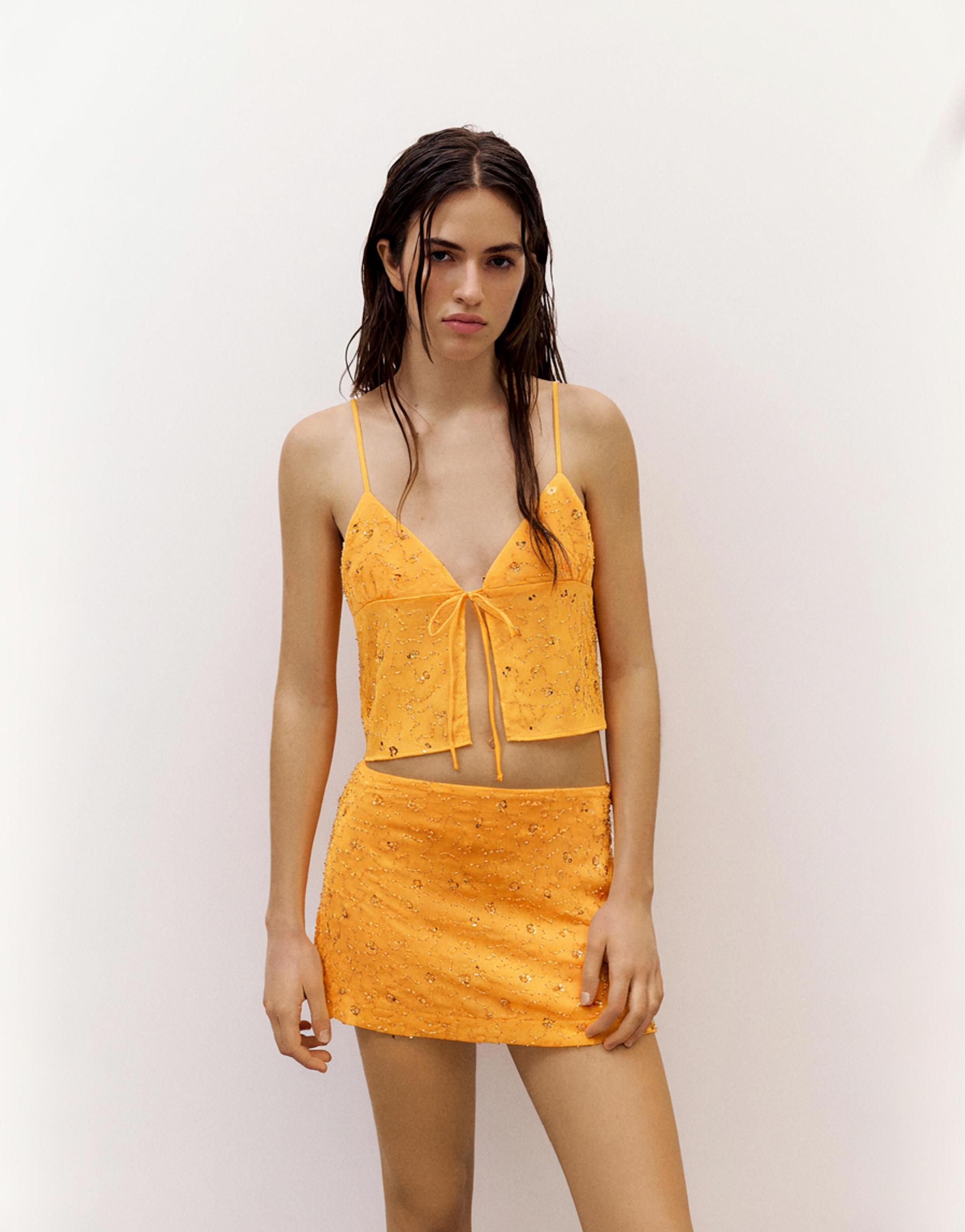 Orange sequin mini skirt — Orange