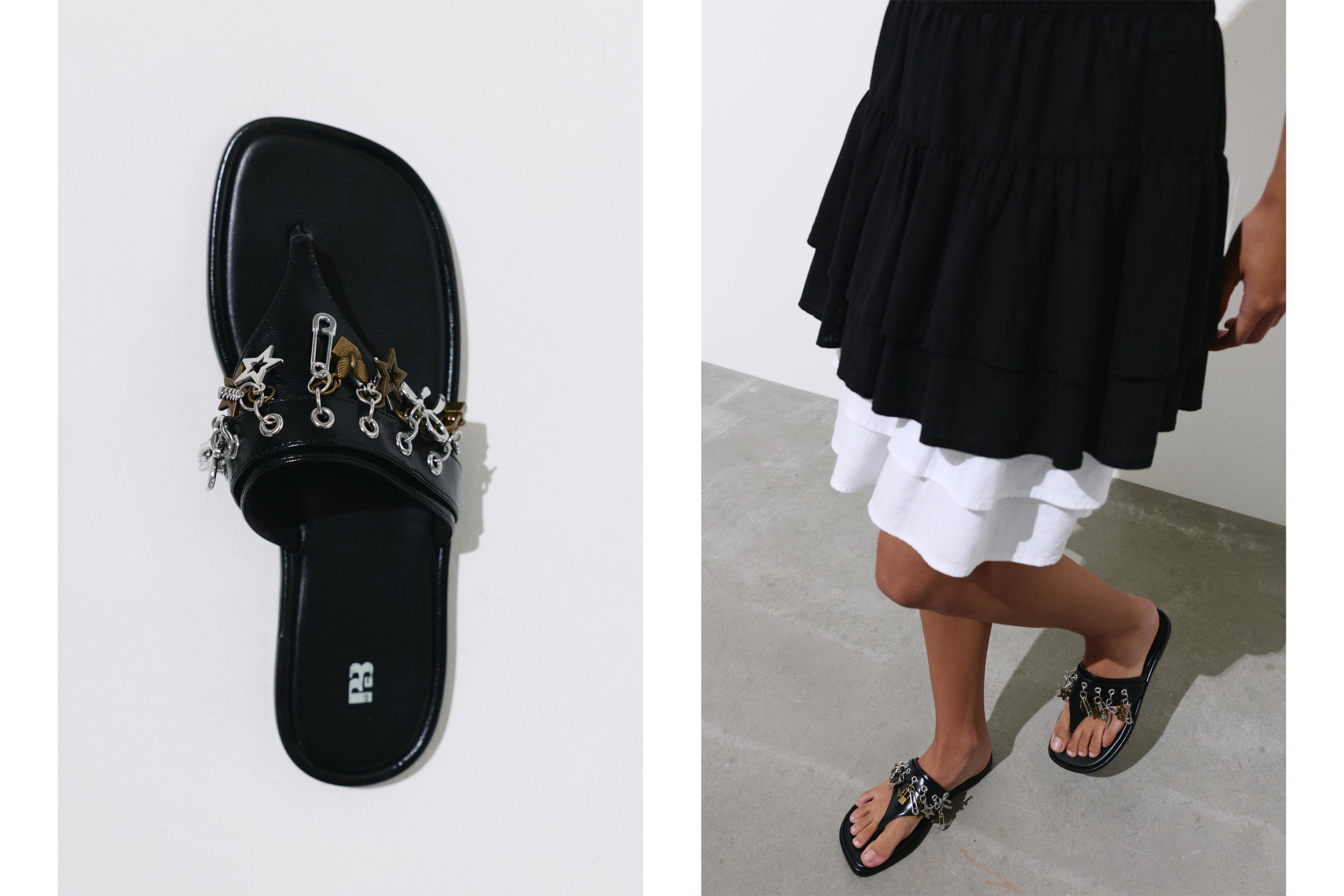 Flat embellished sandals — Black