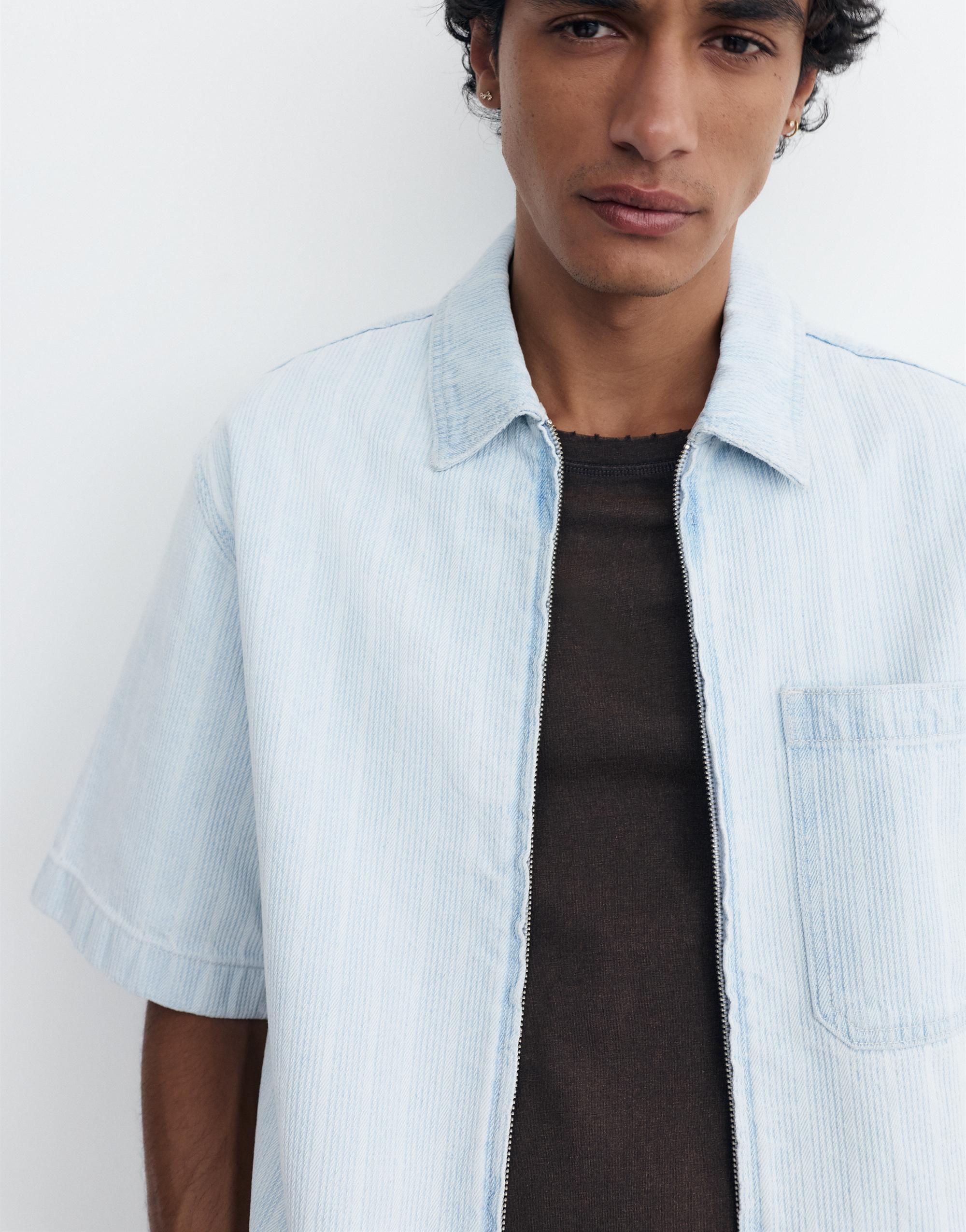 Zip-up denim shirt — Pale blue