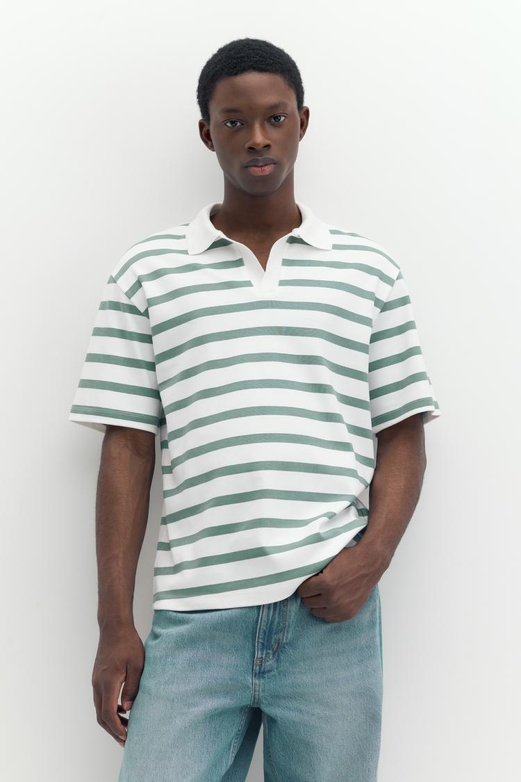 Short sleeve interlock polo shirt — Striped