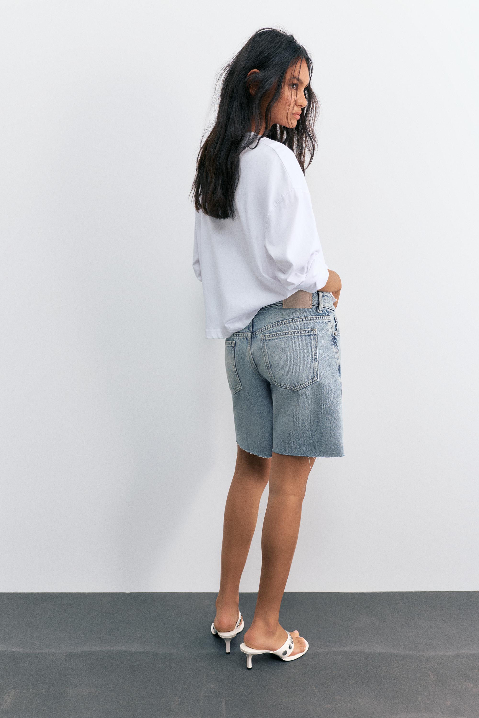 Low-rise denim Bermuda shorts — Pale blue