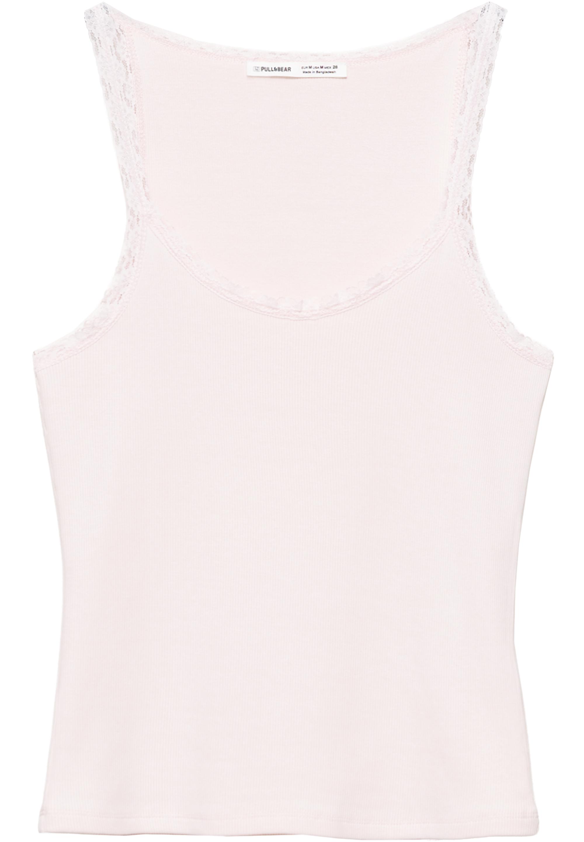 Lace-trim tank top — Pastel pink