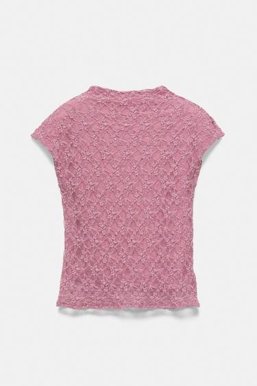 Fitted lace T-shirt — Powder mauve 2