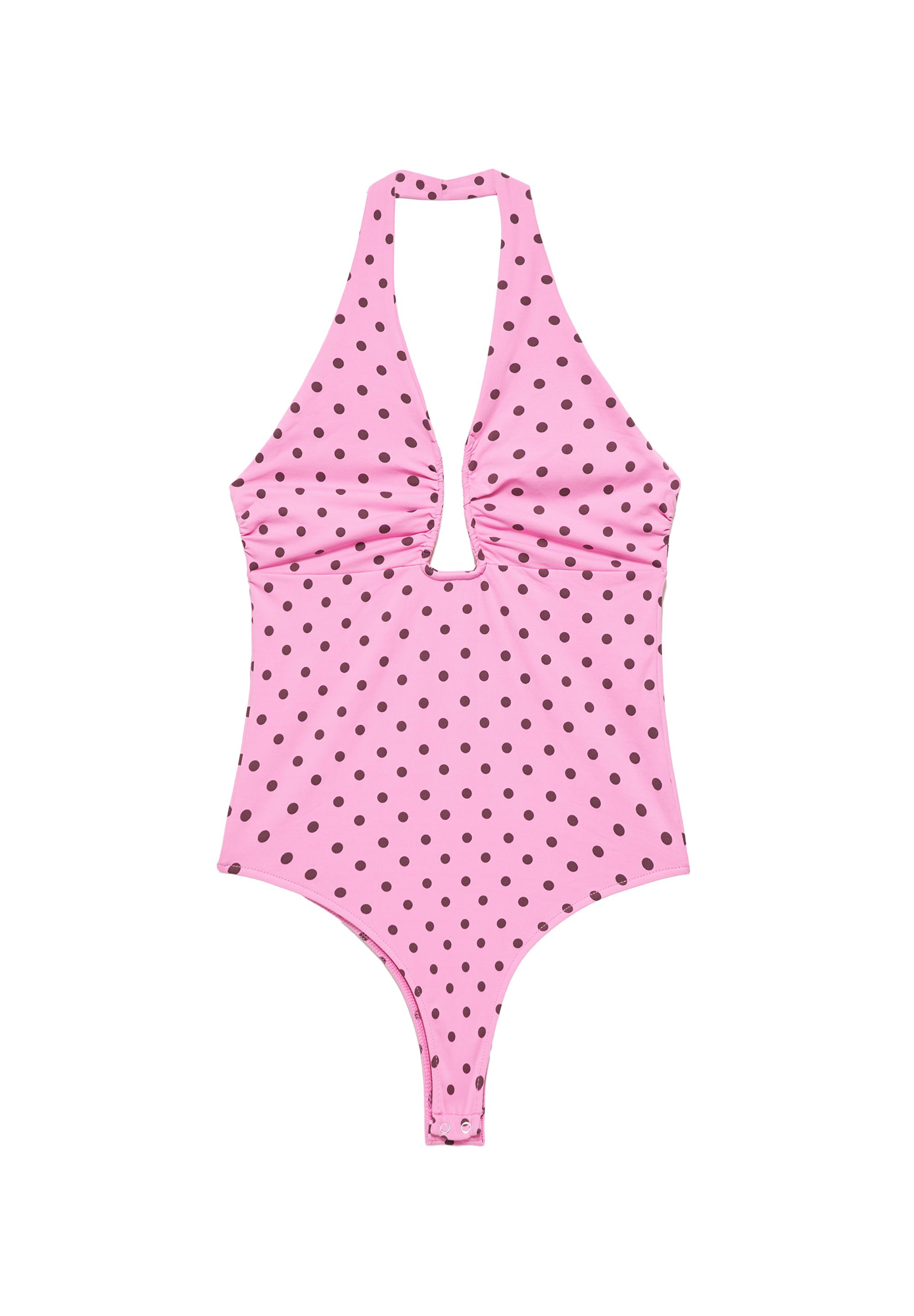 Gathered halterneck bodysuit — Pale fuchsia