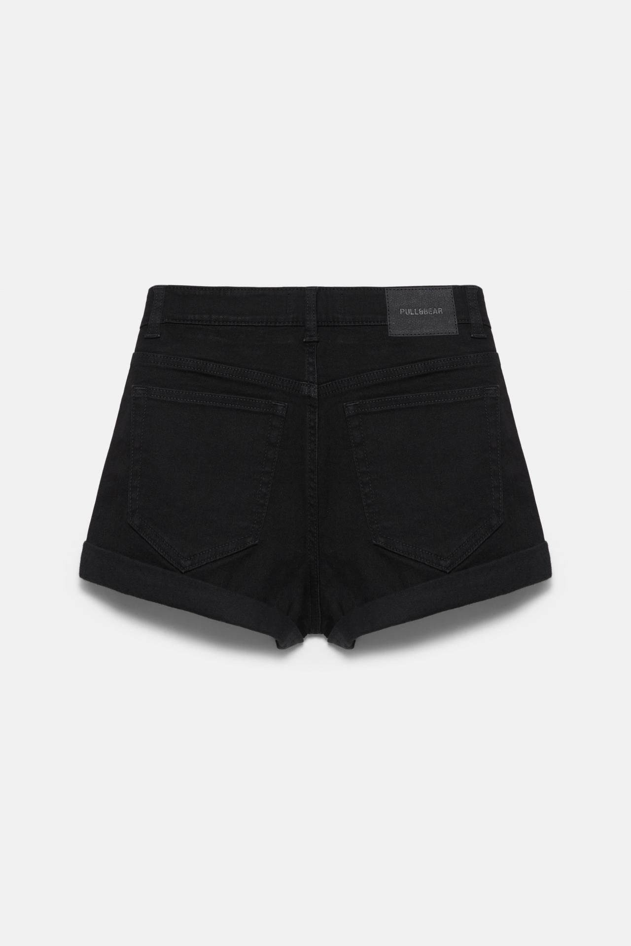 Mid-waist denim shorts — Black