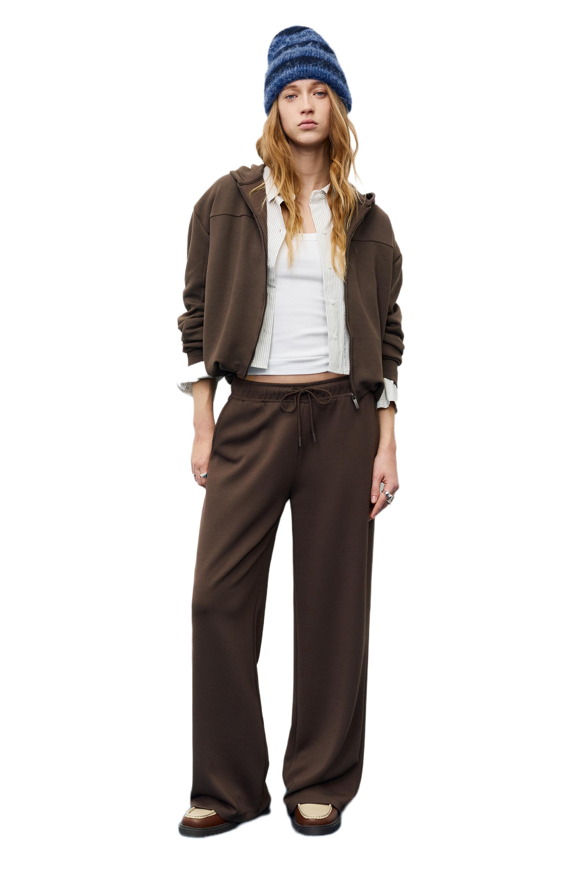 Soft-touch wide-leg trousers — Brown
