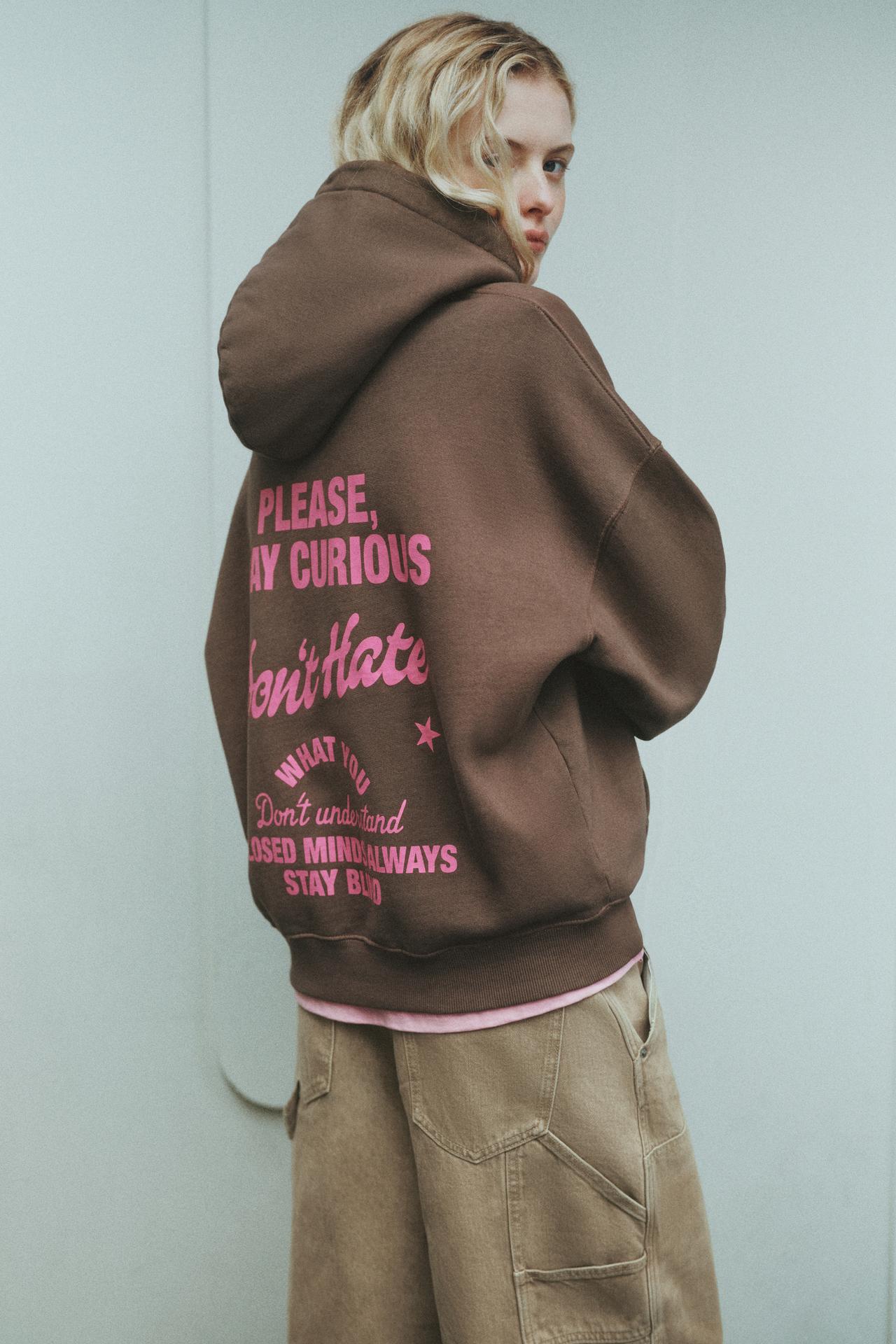 Embroidered hood sweatshirt — Brown
