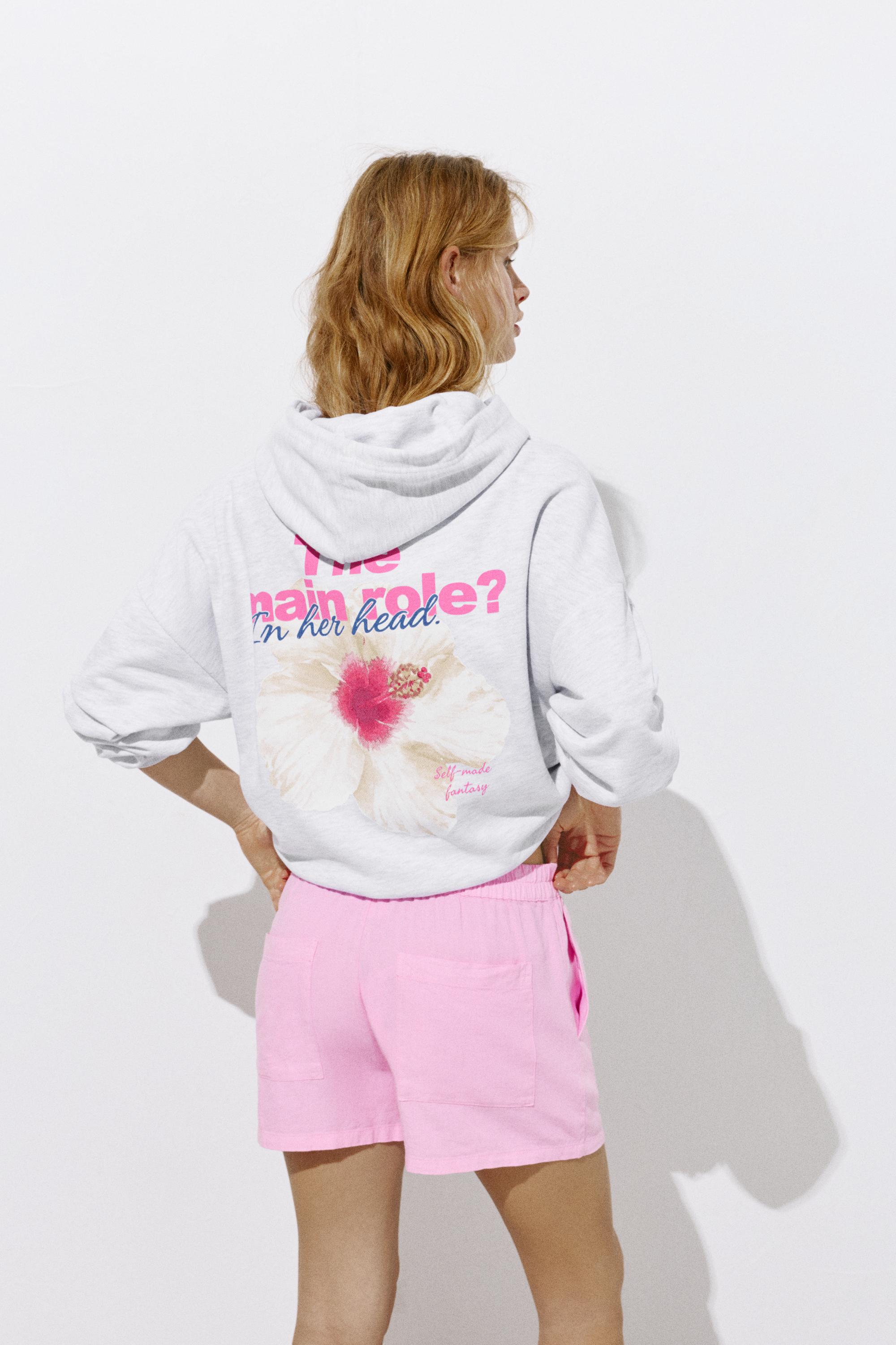 Flower graphic hoodie — Grey marl