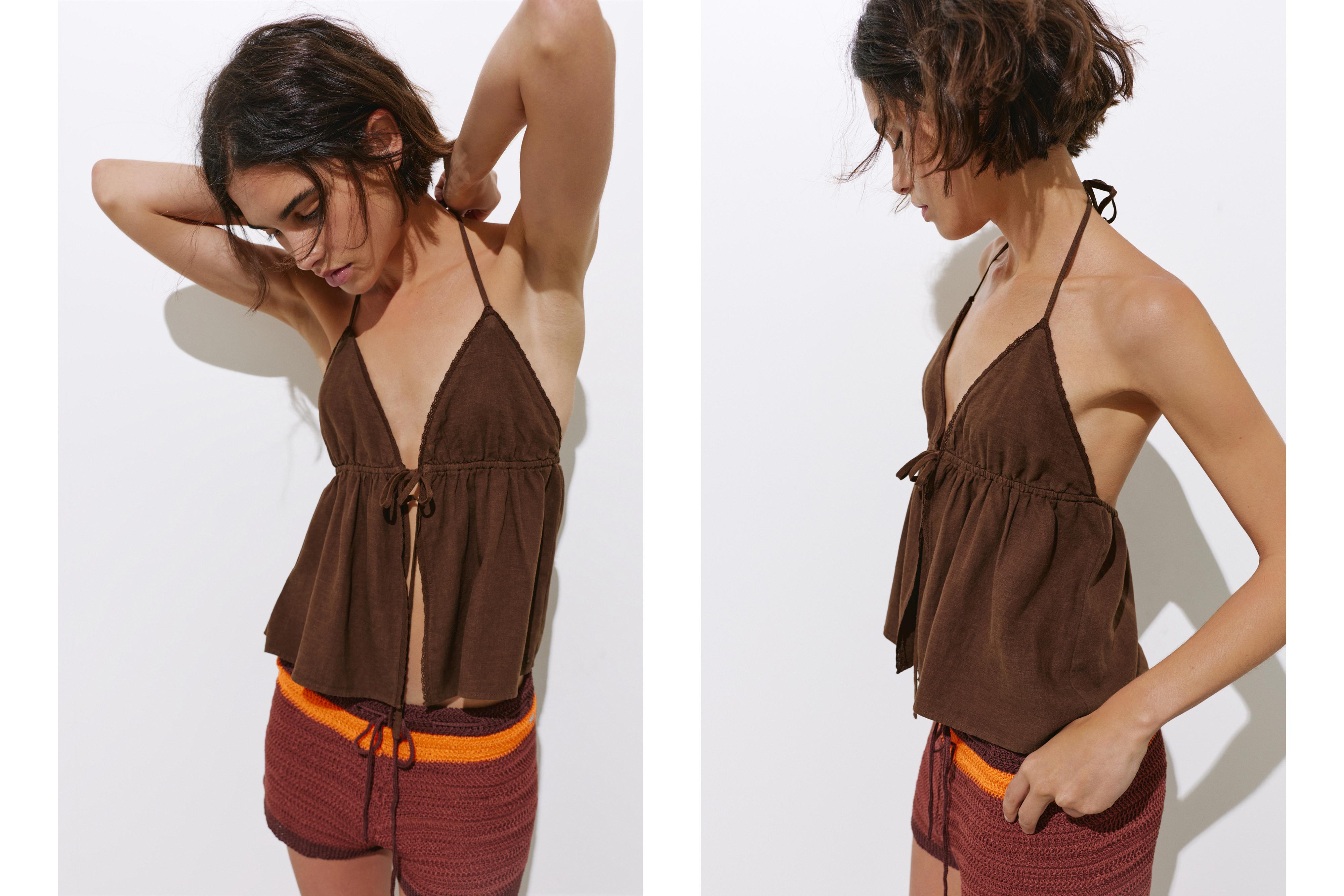 Linen blend halter top — Chocolate
