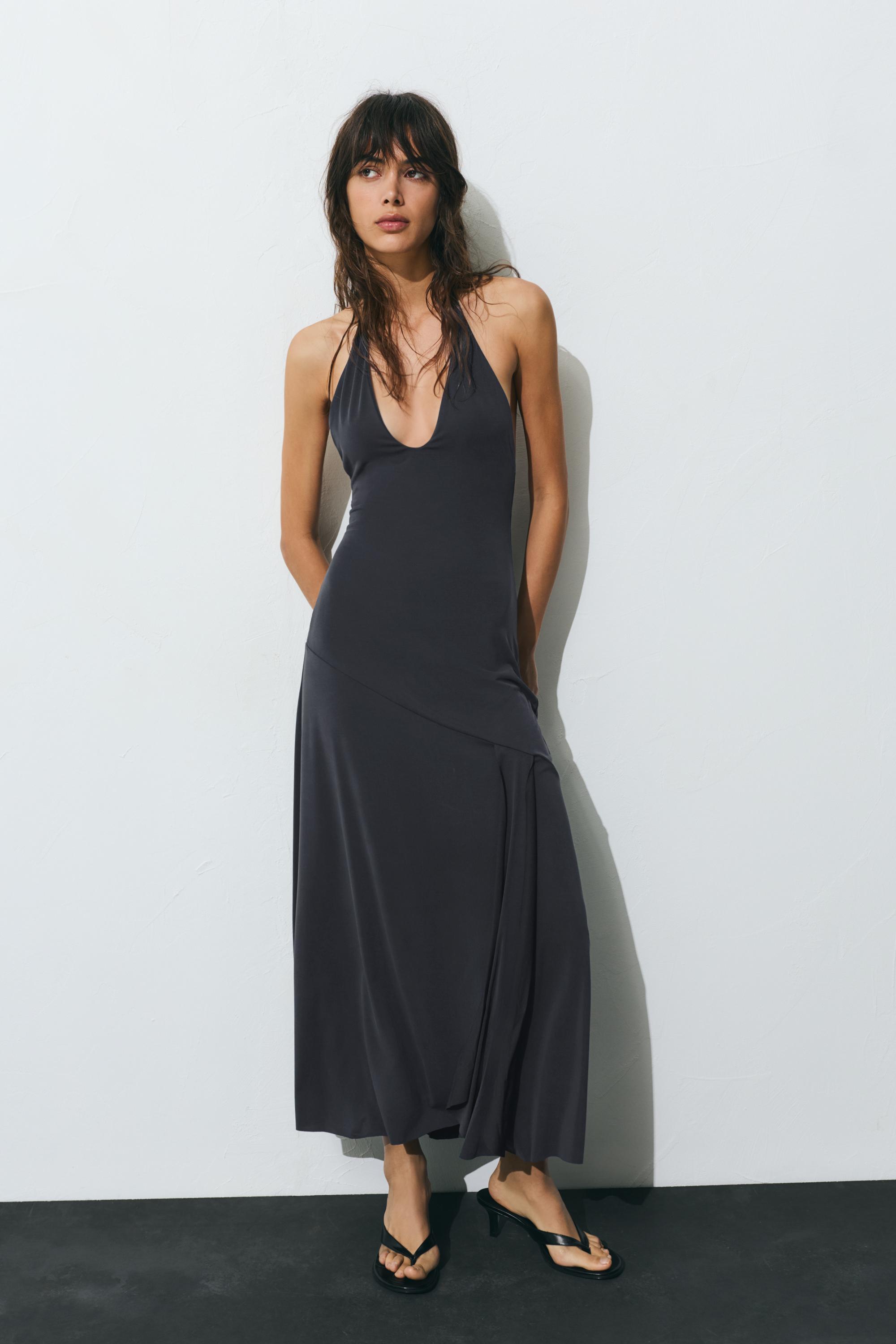 Vestito Lungo Halter In Cupro