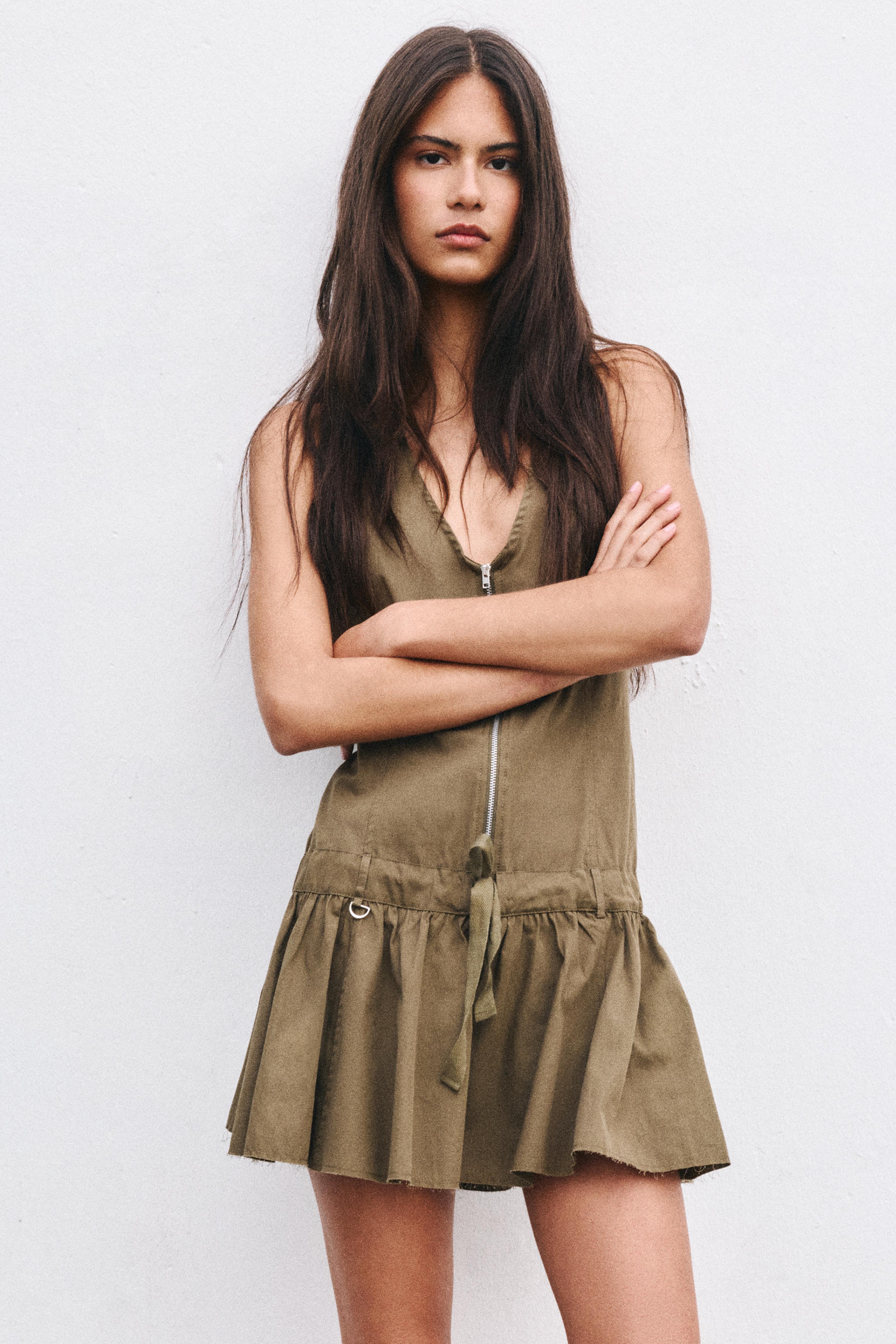 Short halter dress with zip — Khaki