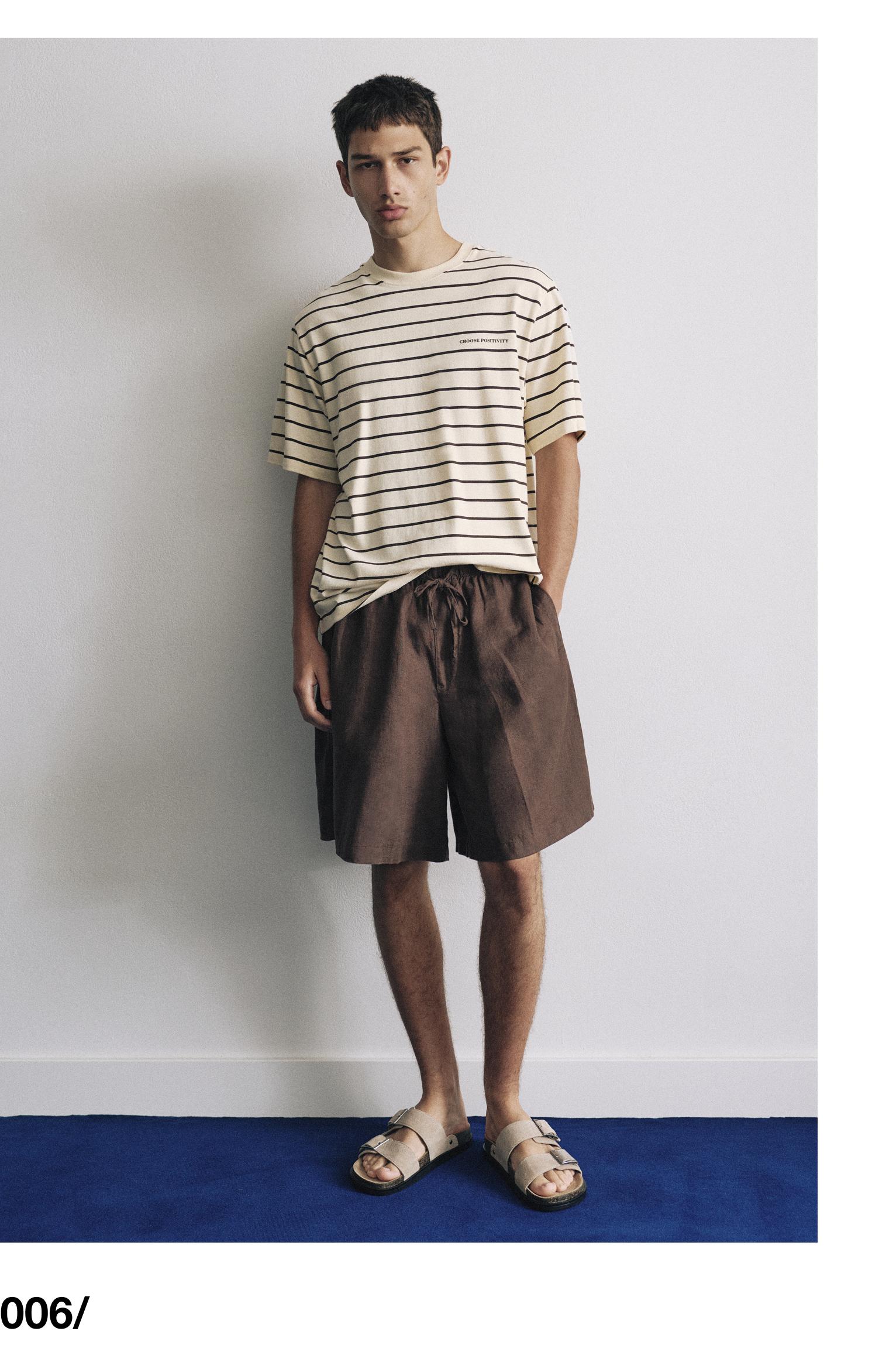 Striped slogan T-shirt — Yellow