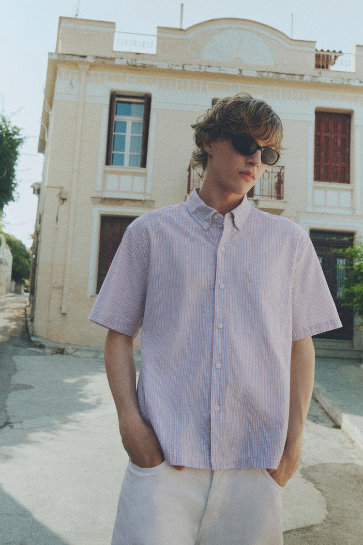 Striped short sleeve shirt — Pale ecru
