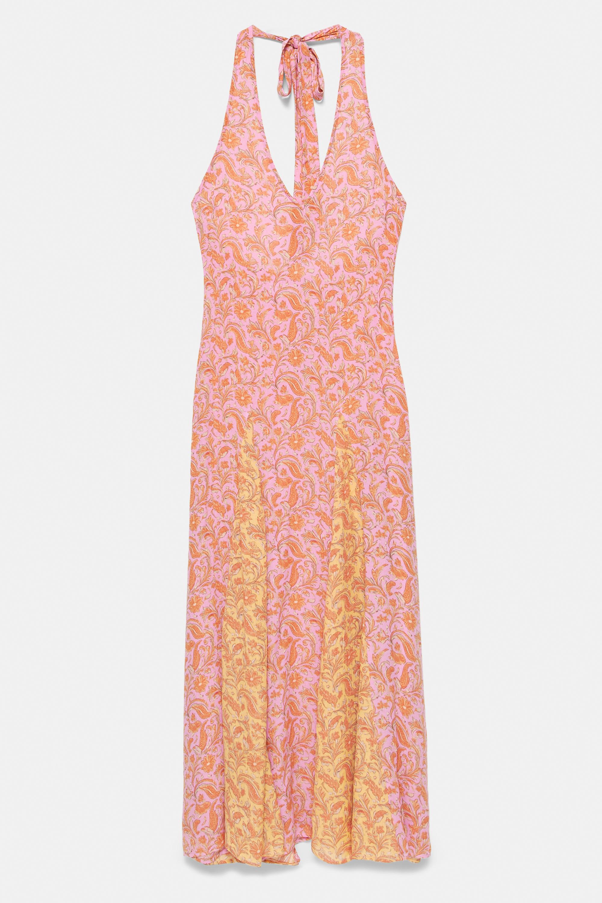 Printed halter midi dress — Pink