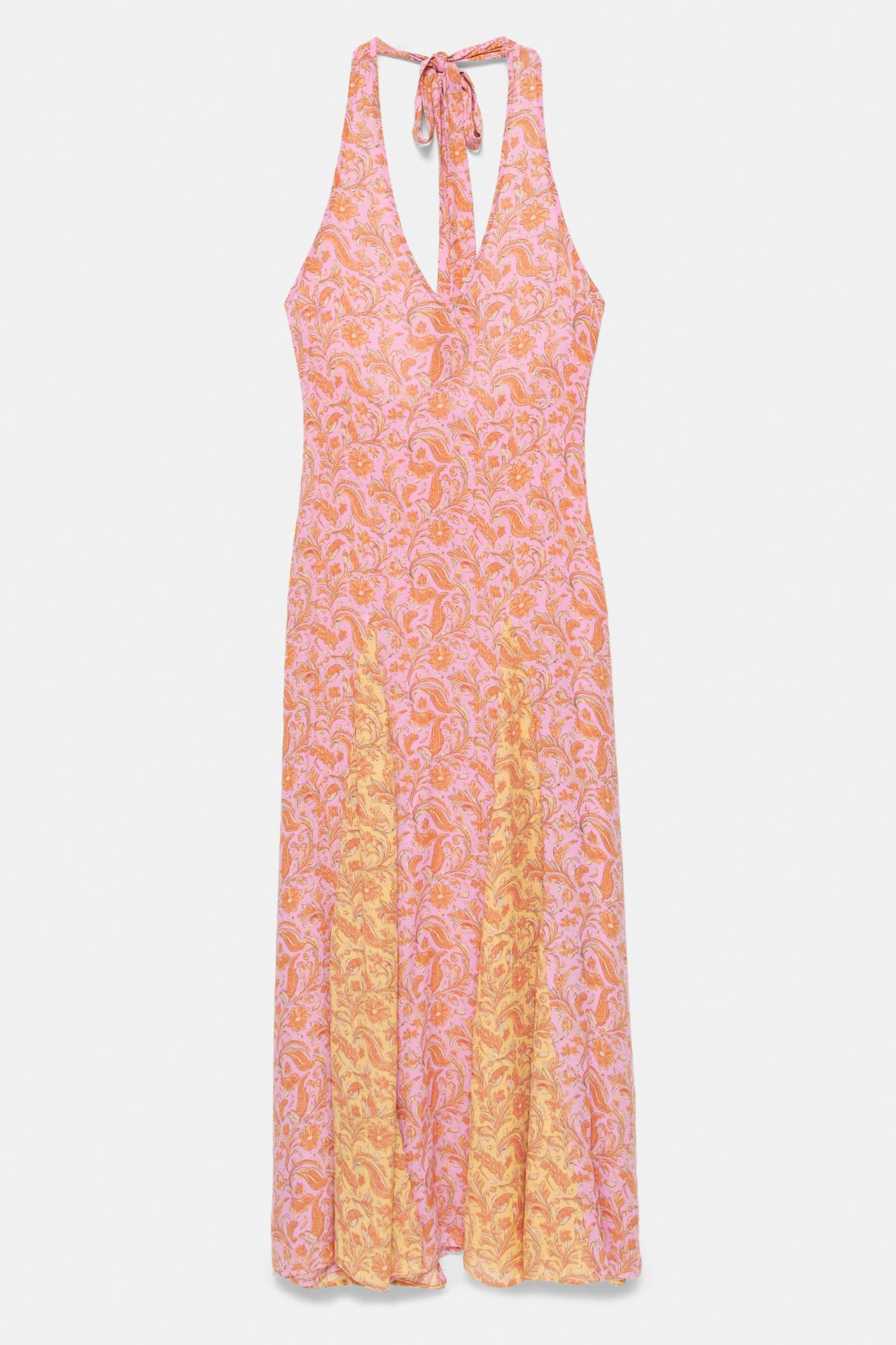 Printed halter midi dress — Pink