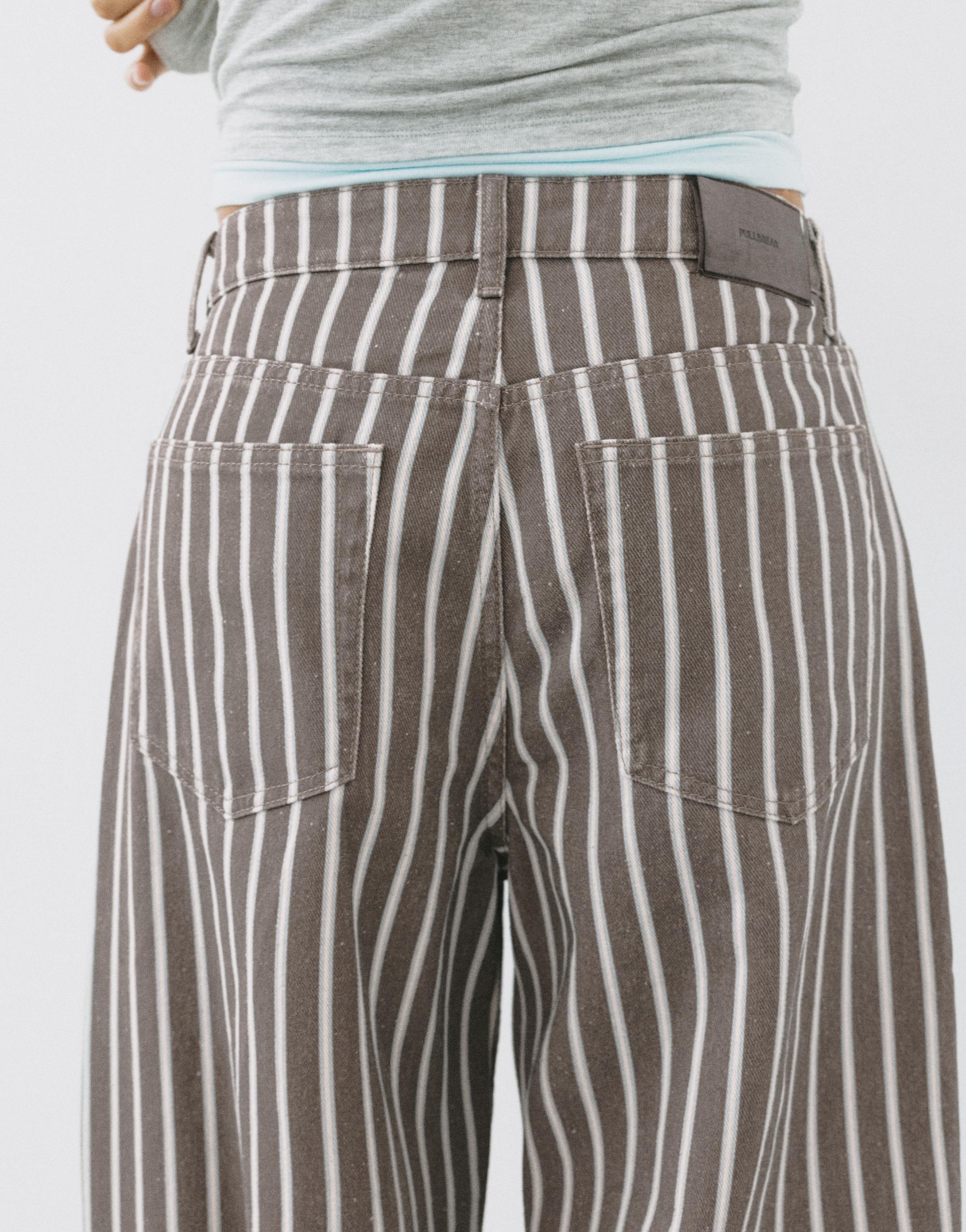 Low-rise striped baggy jeans — Brown
