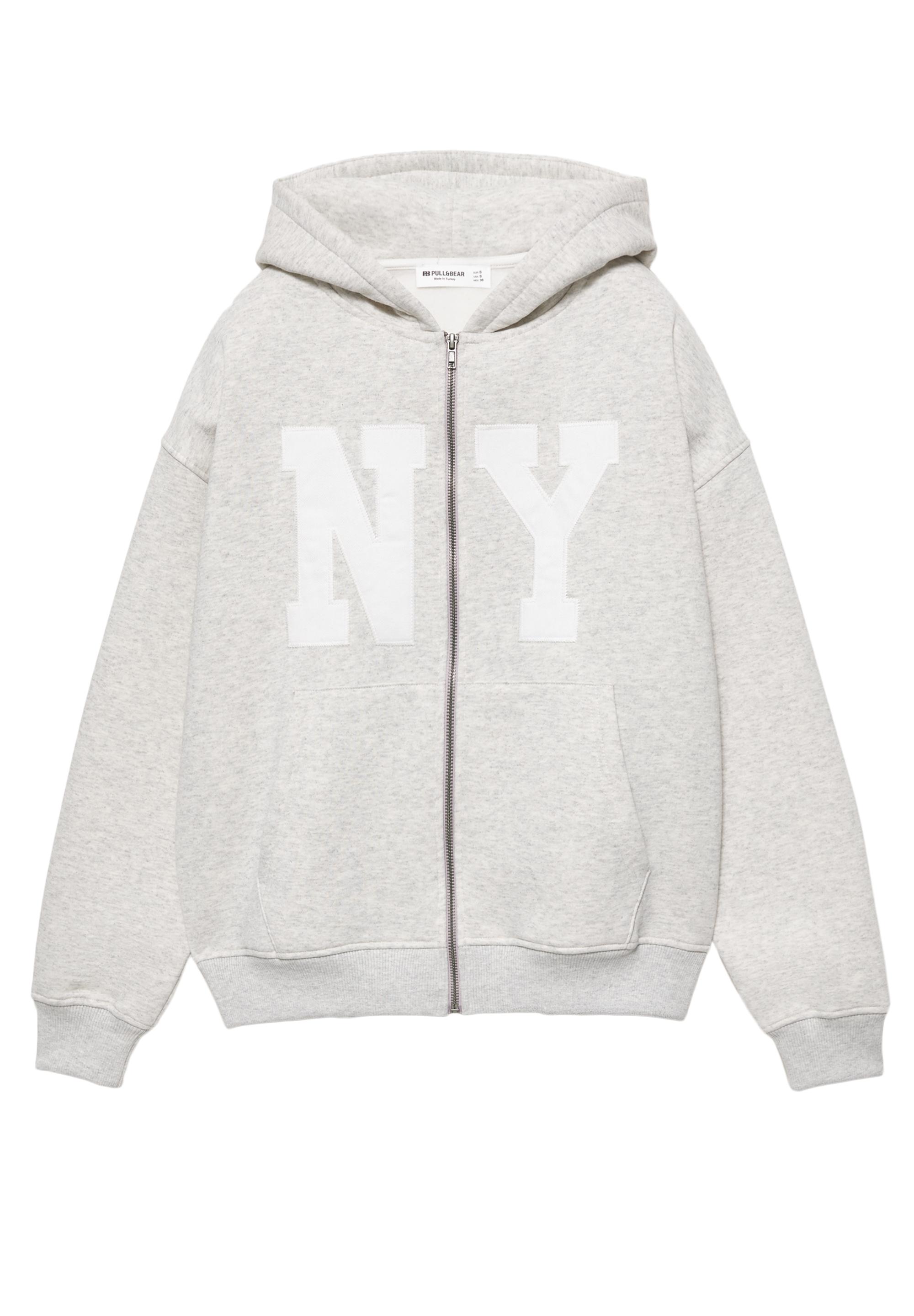 Graphic zip-up hoodie — Grey marl