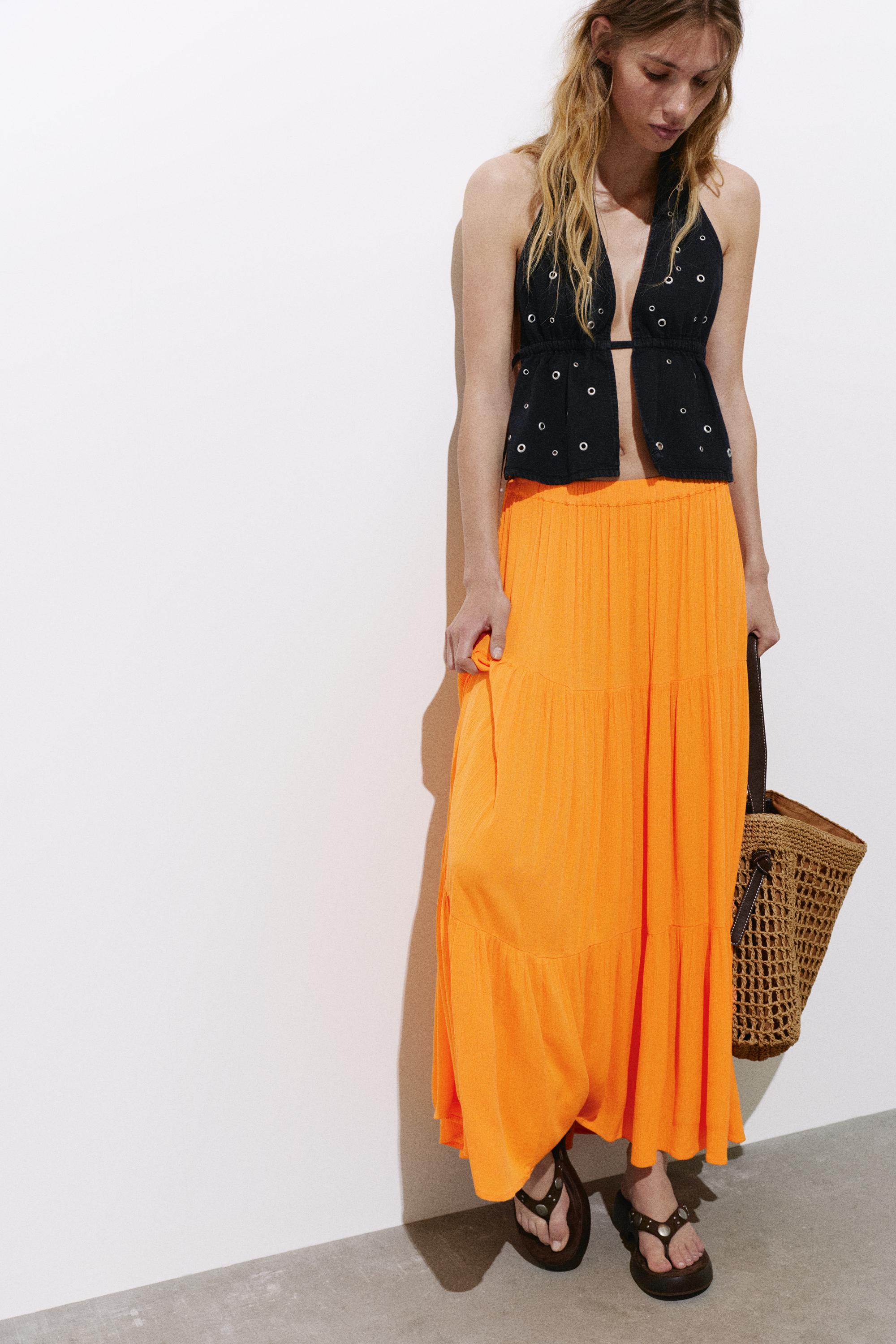Flowy paneled midi skirt — Orange