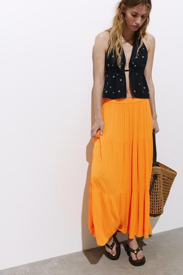 Flowy paneled midi skirt — Orange 5