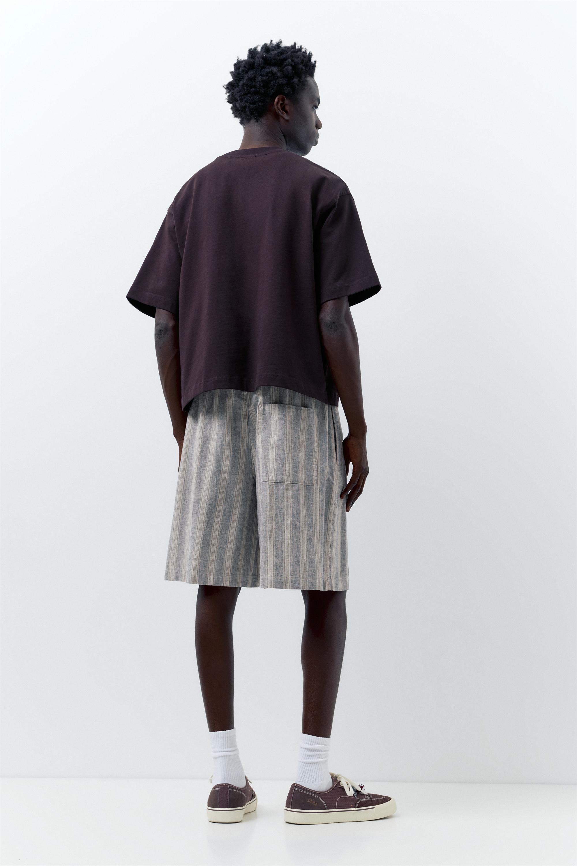 Linen blend Bermuda jogger shorts — Striped