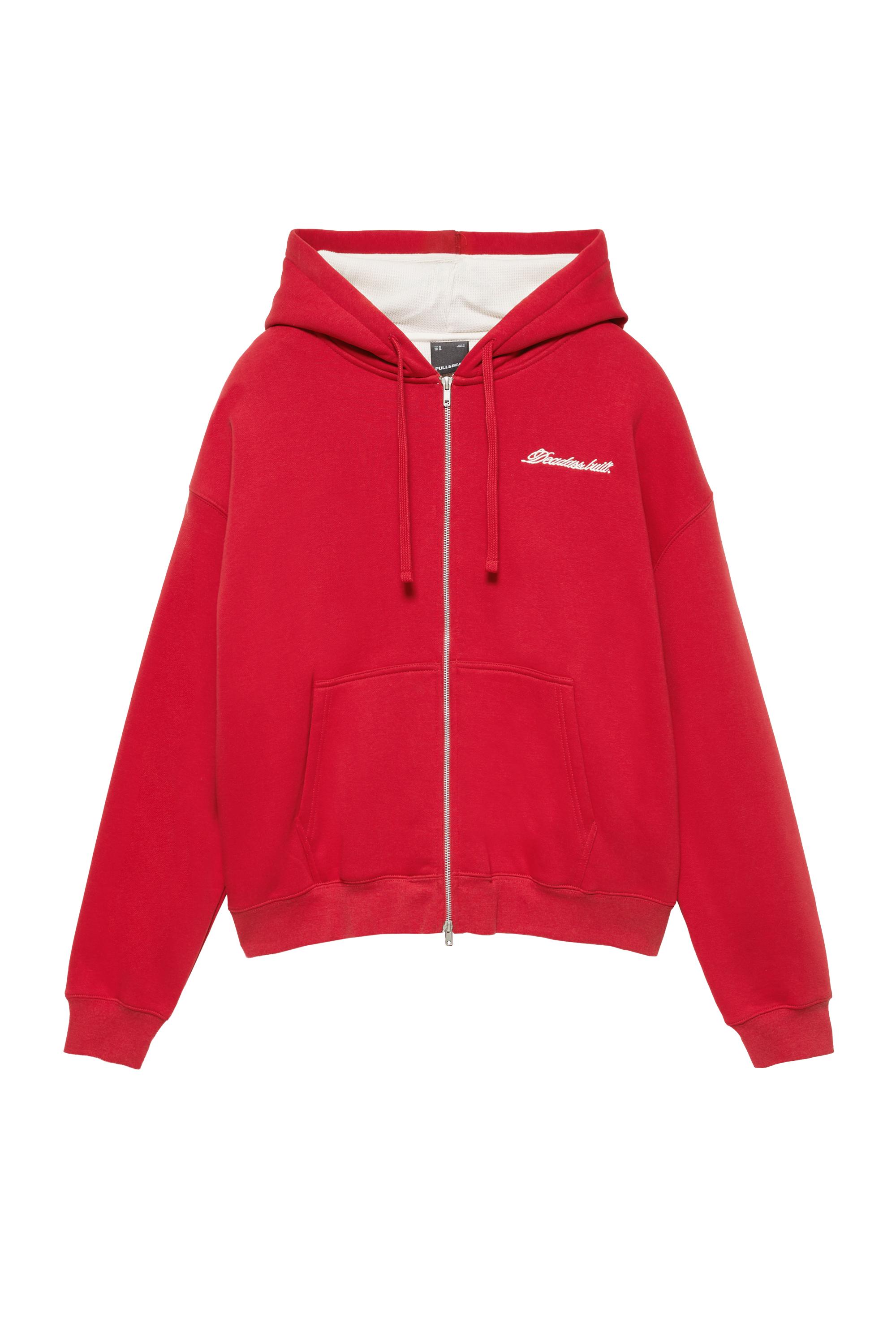 Pull&Bear Grafik fermuarlı kapüşonlu sweatshirt görsel 5
