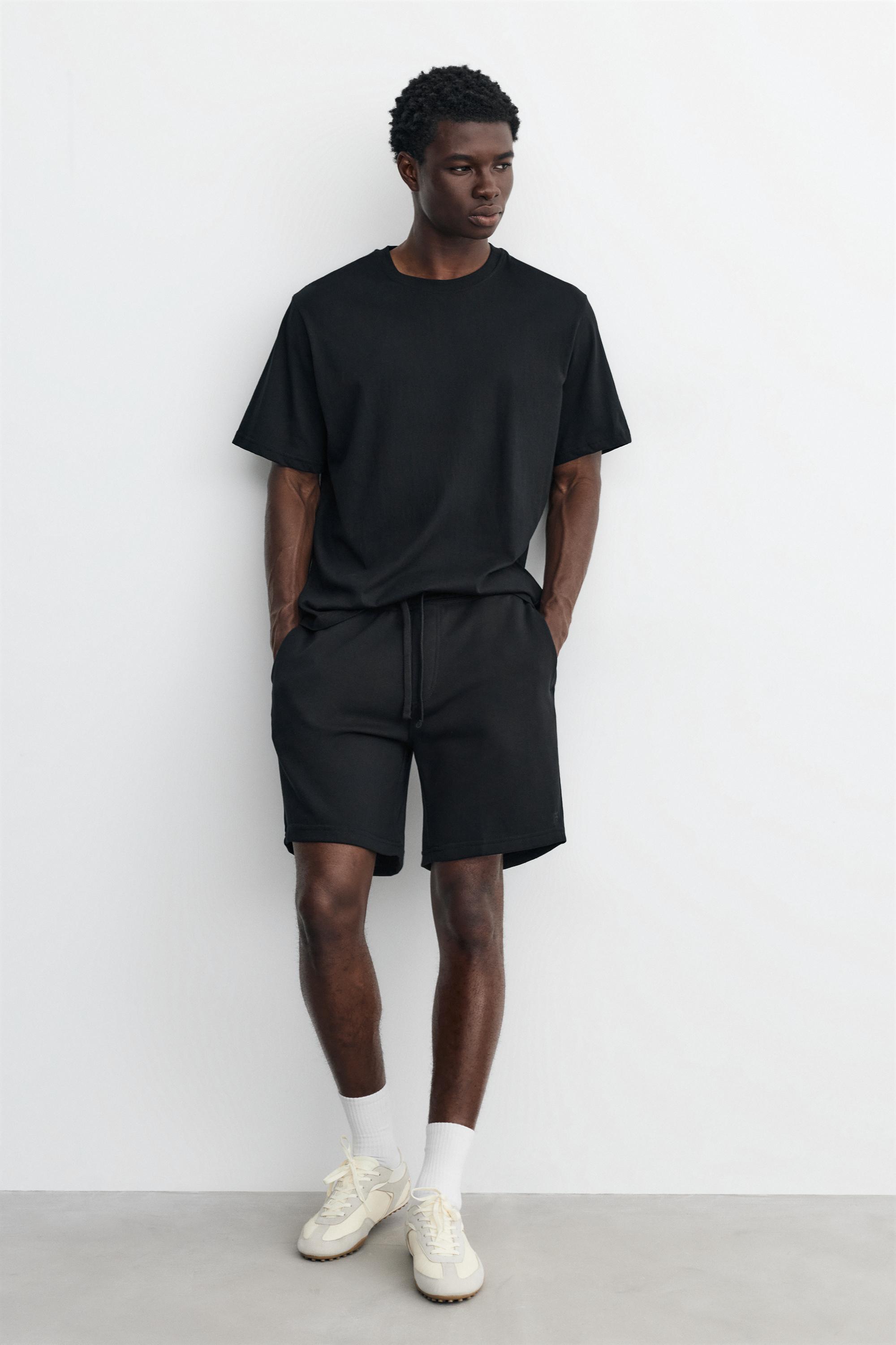 Pack of Bermuda jogger shorts and T-shirt — Black