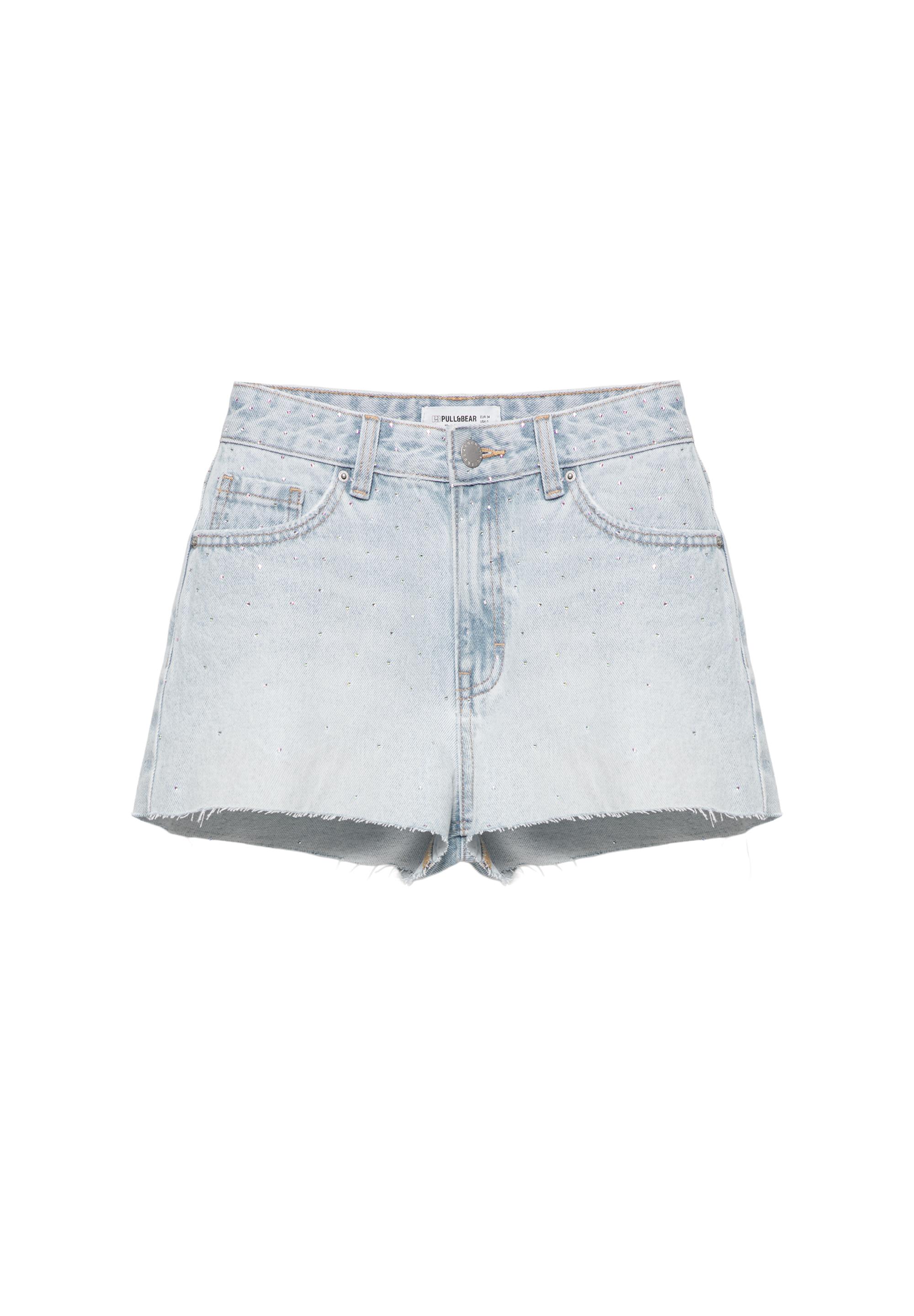 Mid-waist rhinestone denim shorts — Pale blue (alternate view)
