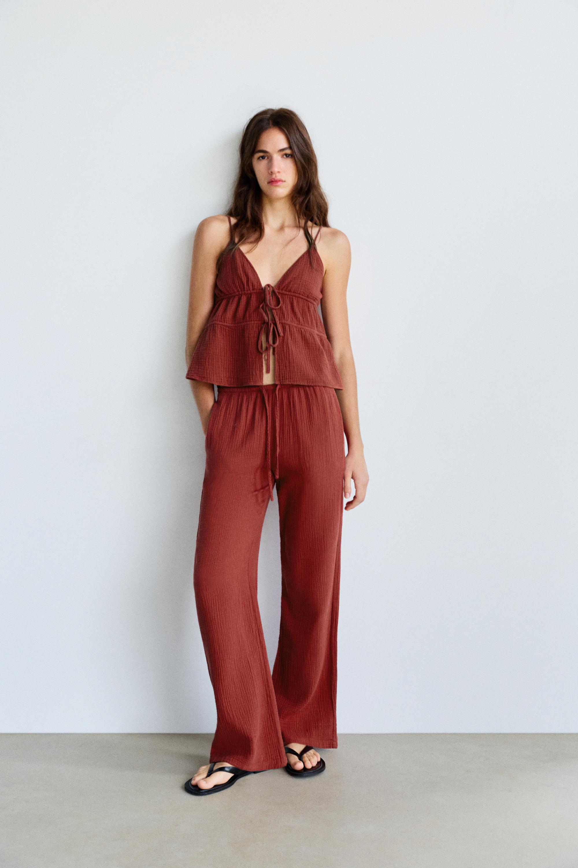 Flowing crepe trousers — Russet