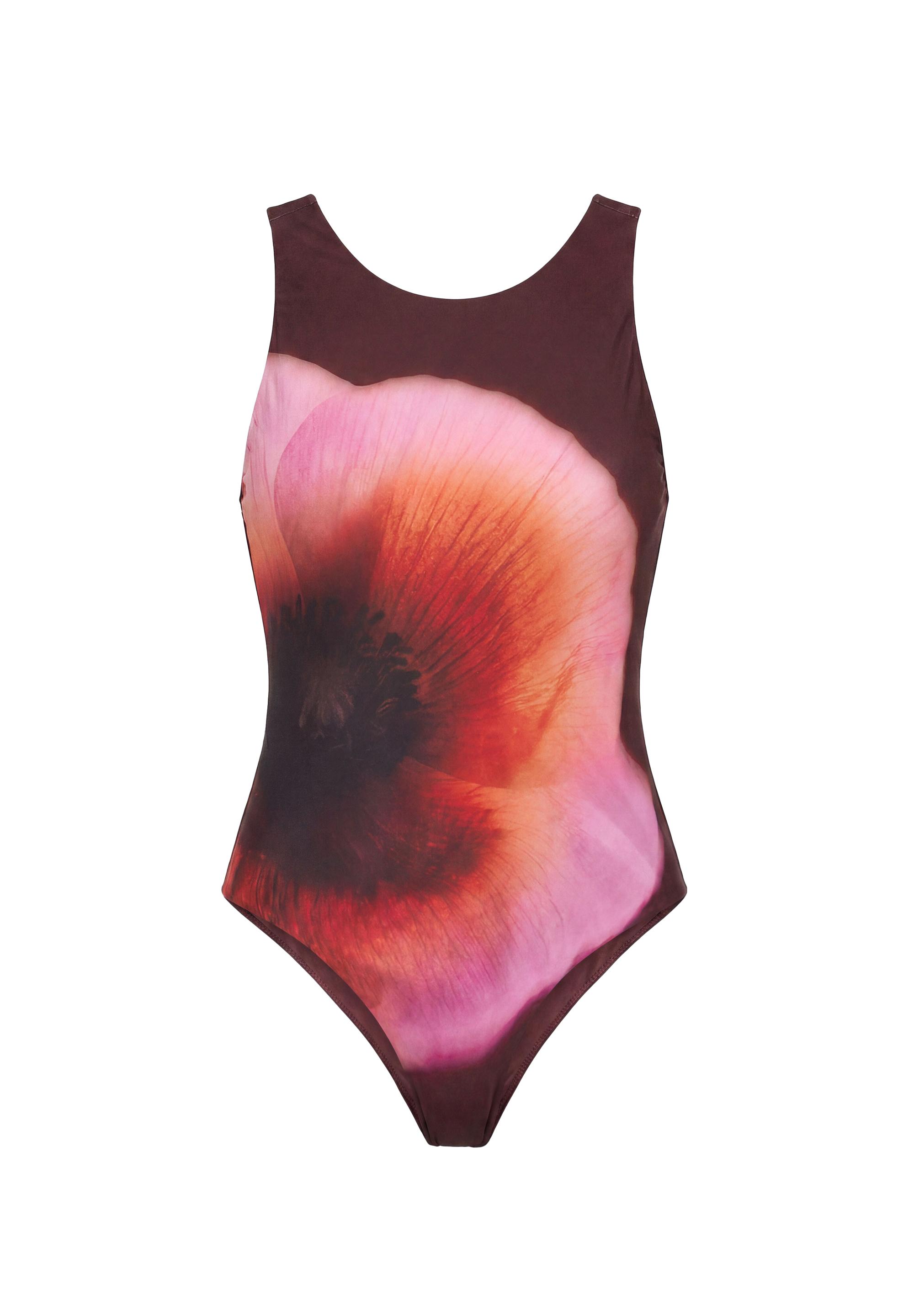 Halterneck floral swimsuit — Brown