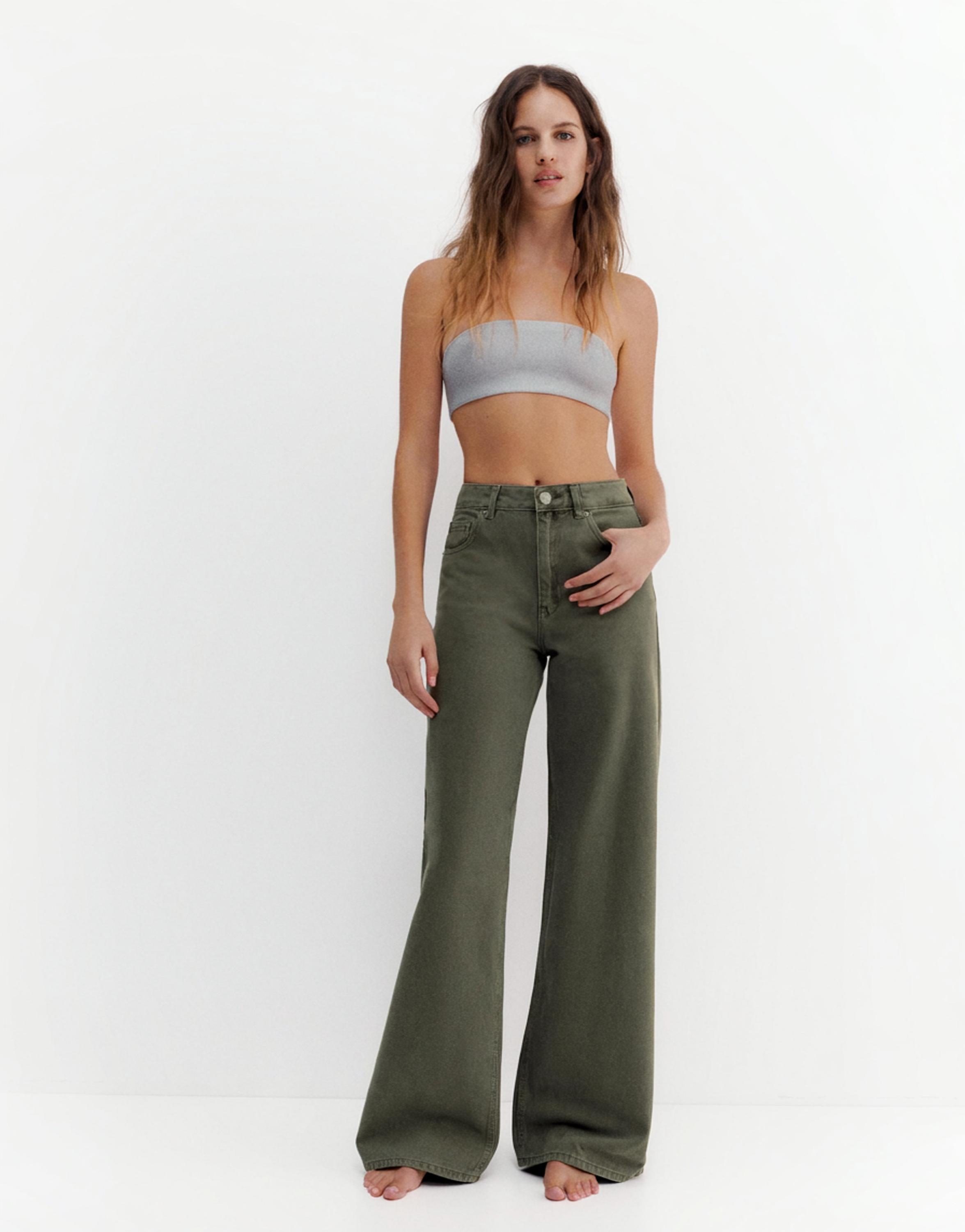 High-waist wide-leg jeans — Khaki