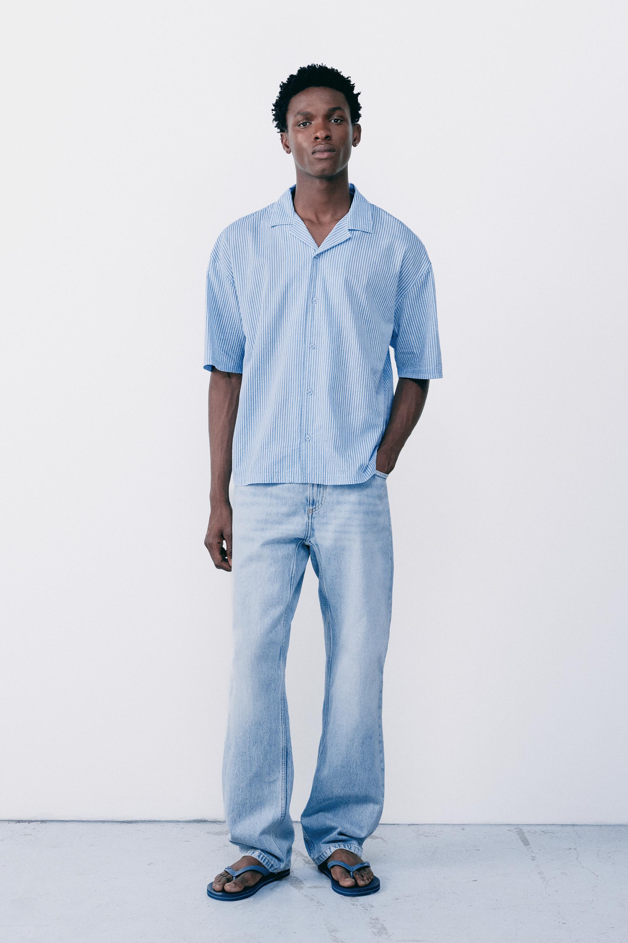 Striped short sleeve shirt — Blue