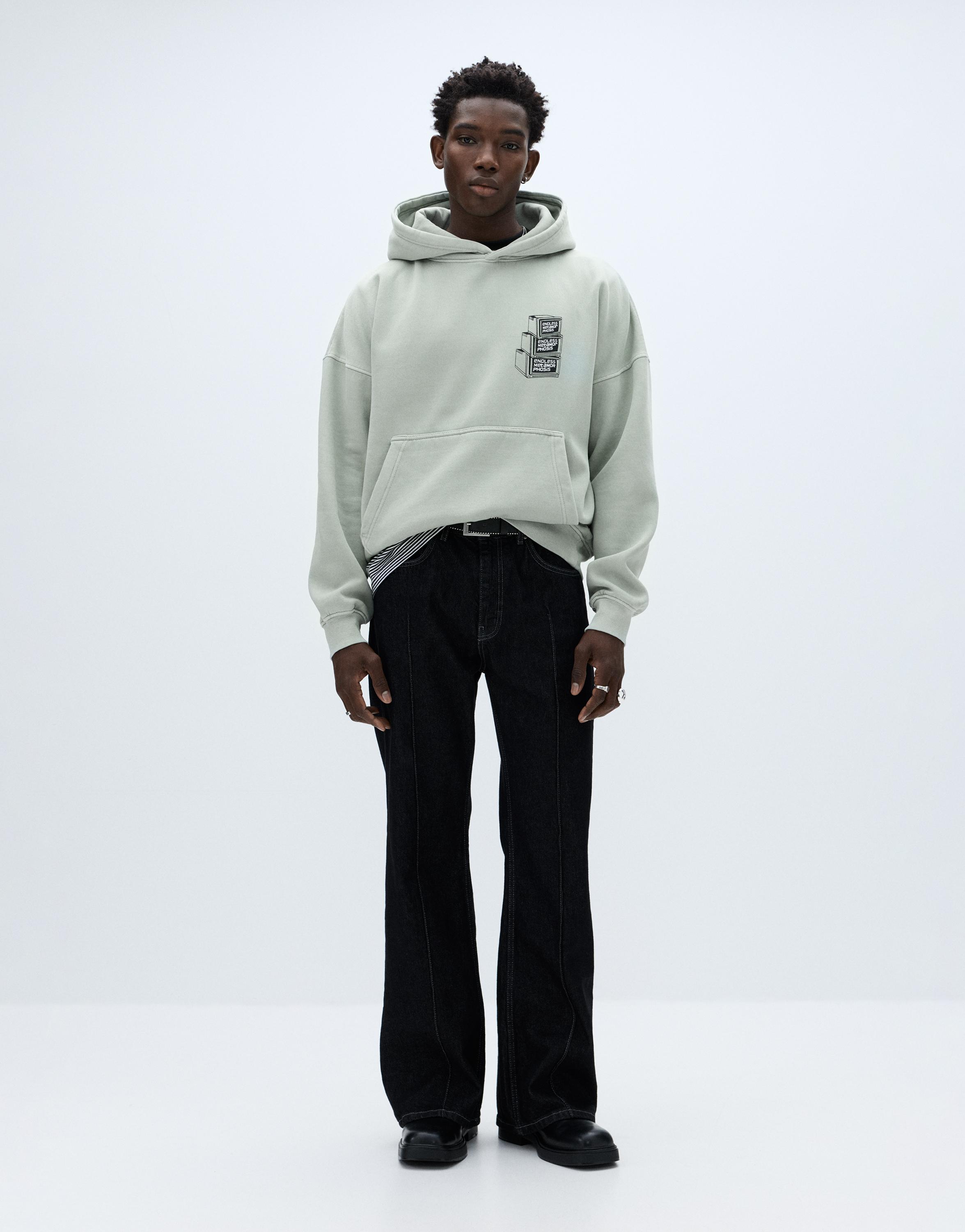 Oversize kapüşonlu grafik baskılı sweatshirt - Görsel 2