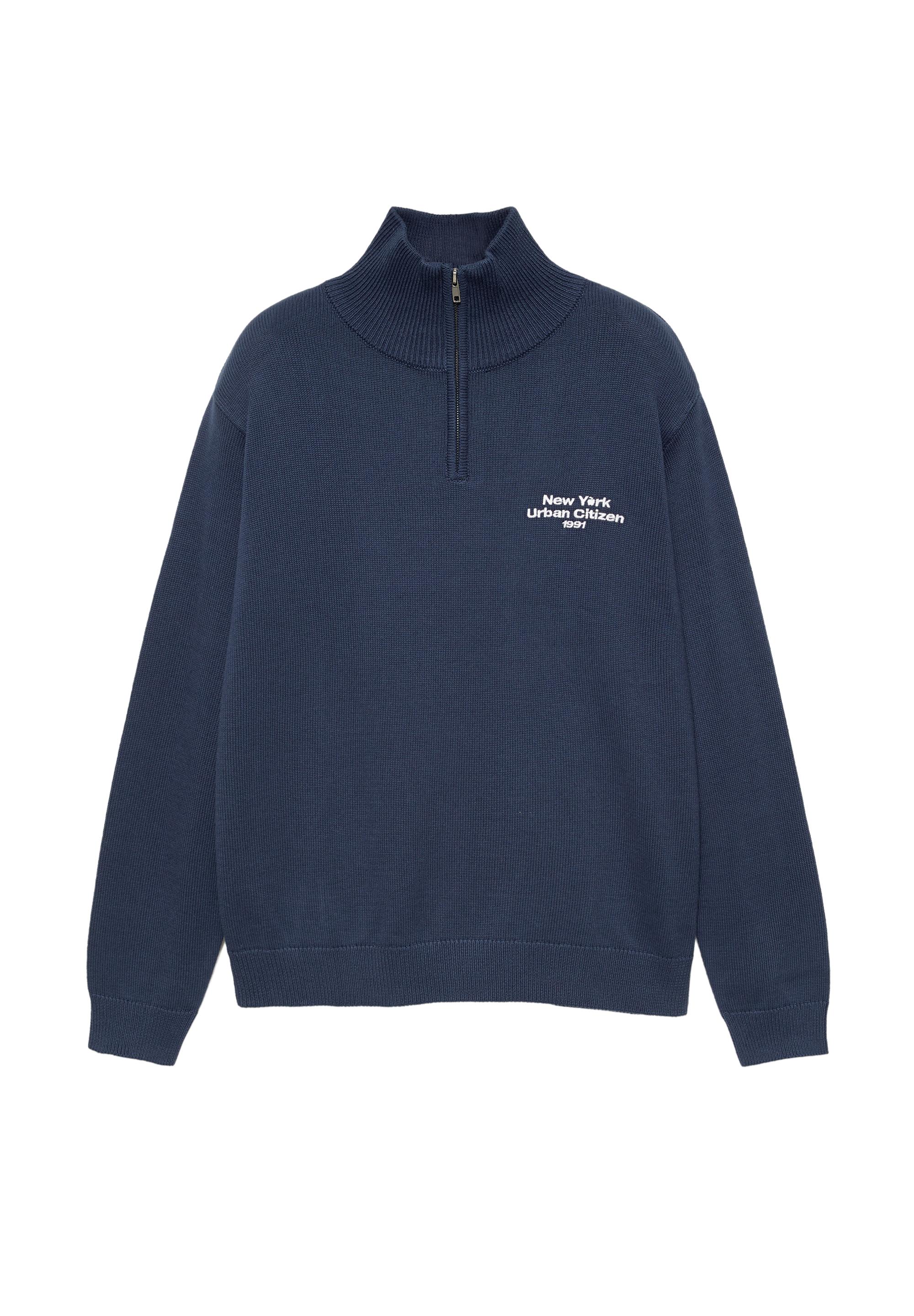 Embroidered quarter-zip sweatshirt — Indigo blue